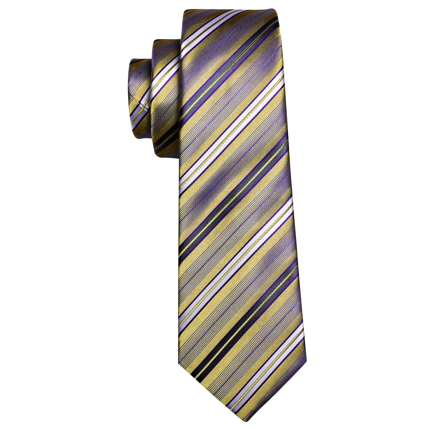 Dark Purple Striped Silk Tie Handkerchief Cufflinks Set
