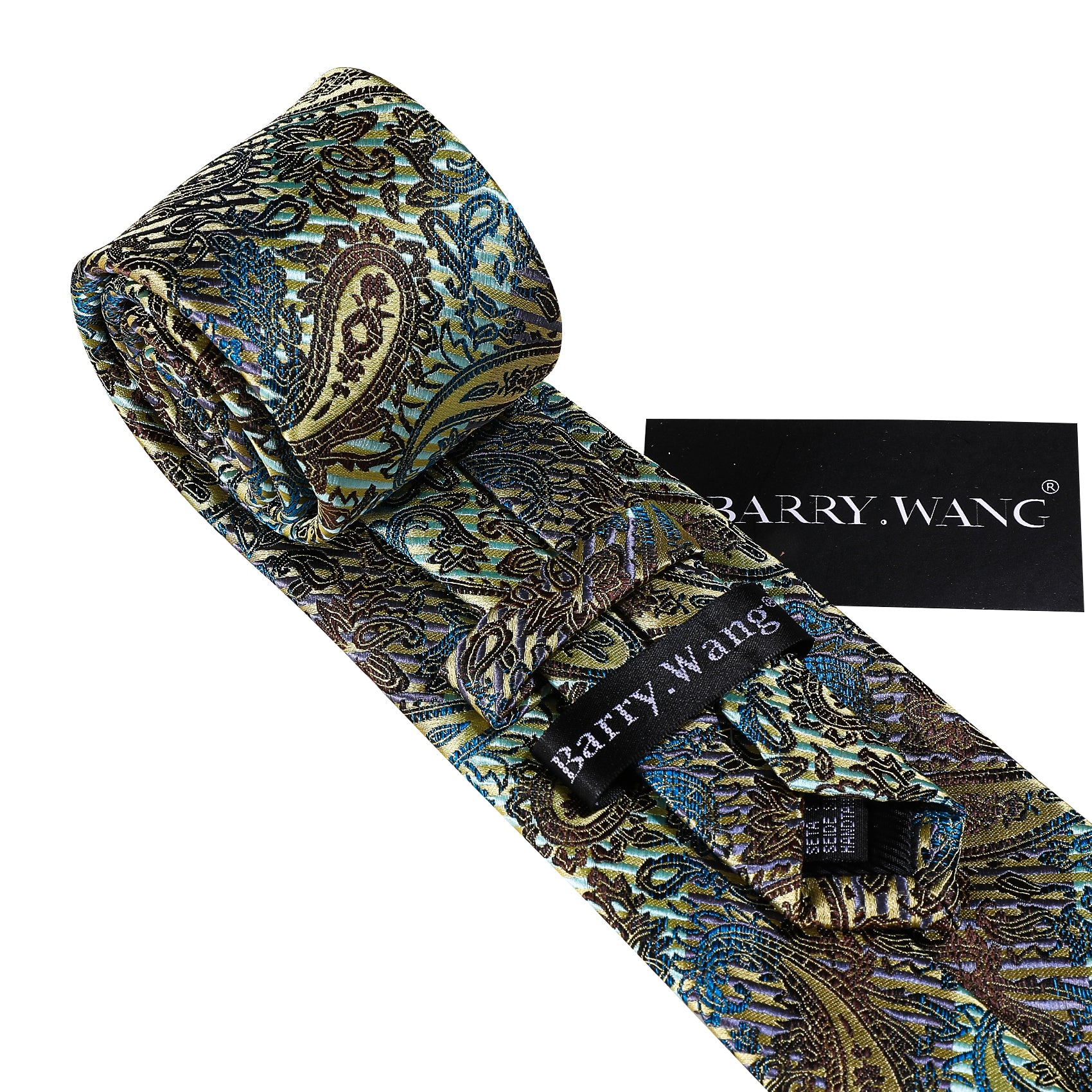Black Gold 59 Inches Paisley Silk Tie Pocket Square Cufflinks Set