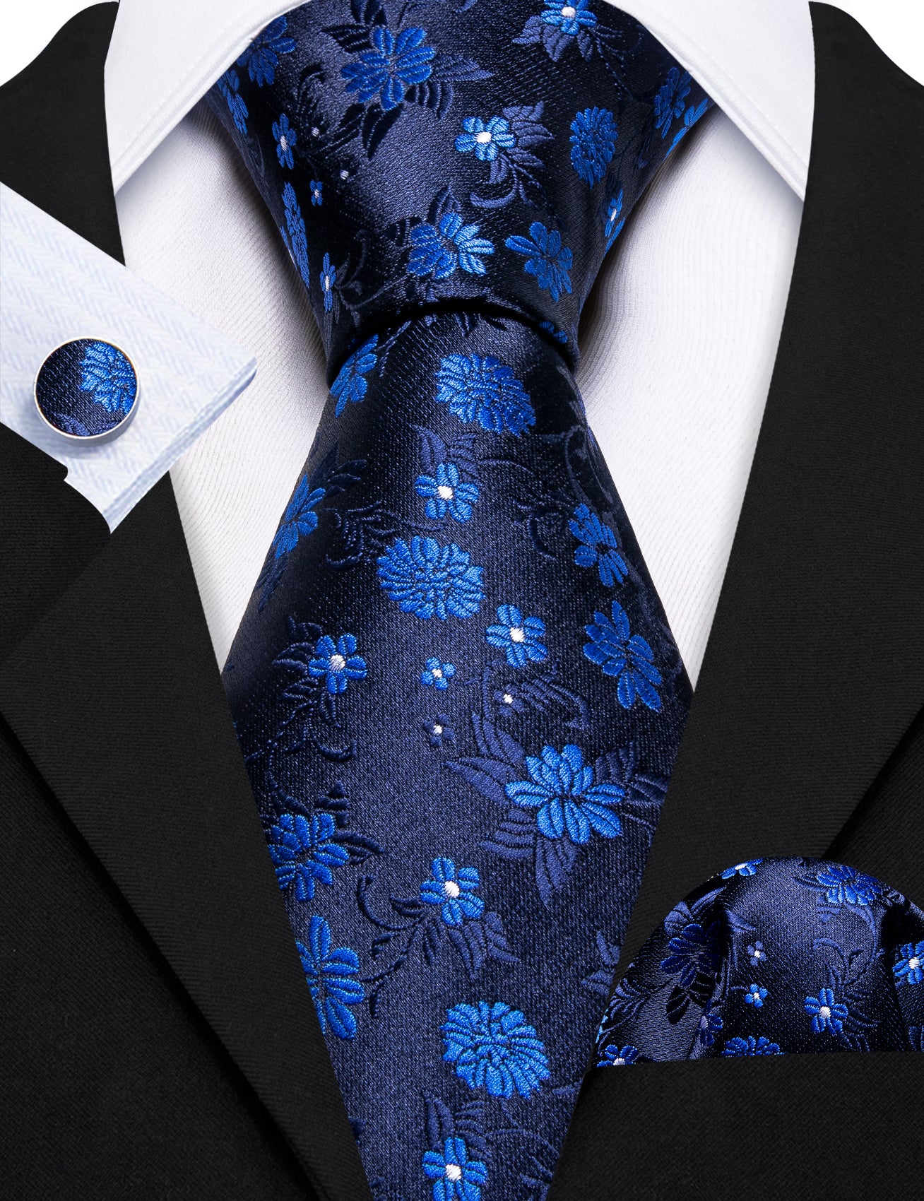 floral tie blue pocket square cufflinks 