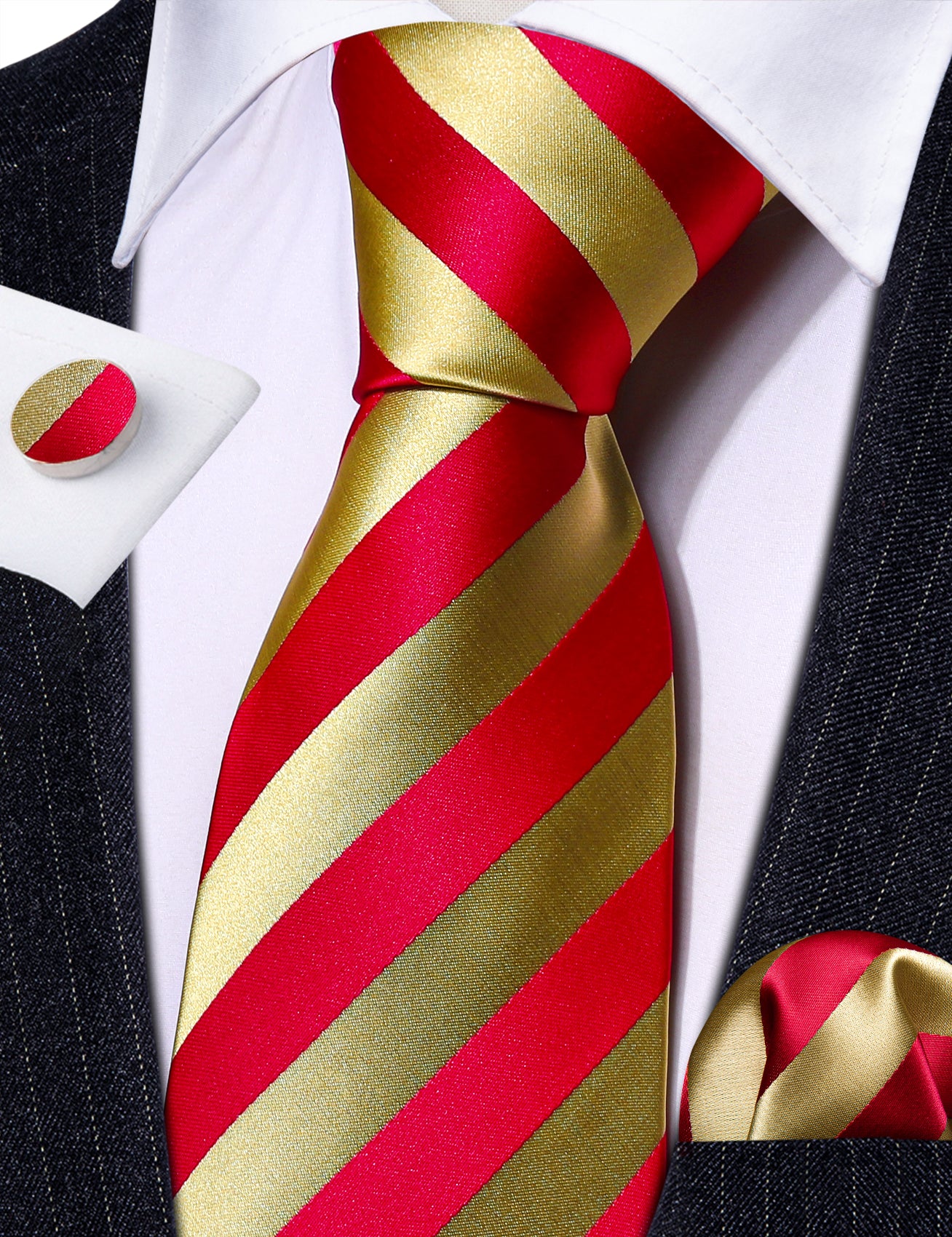 Red Yellow Striped Tie Set