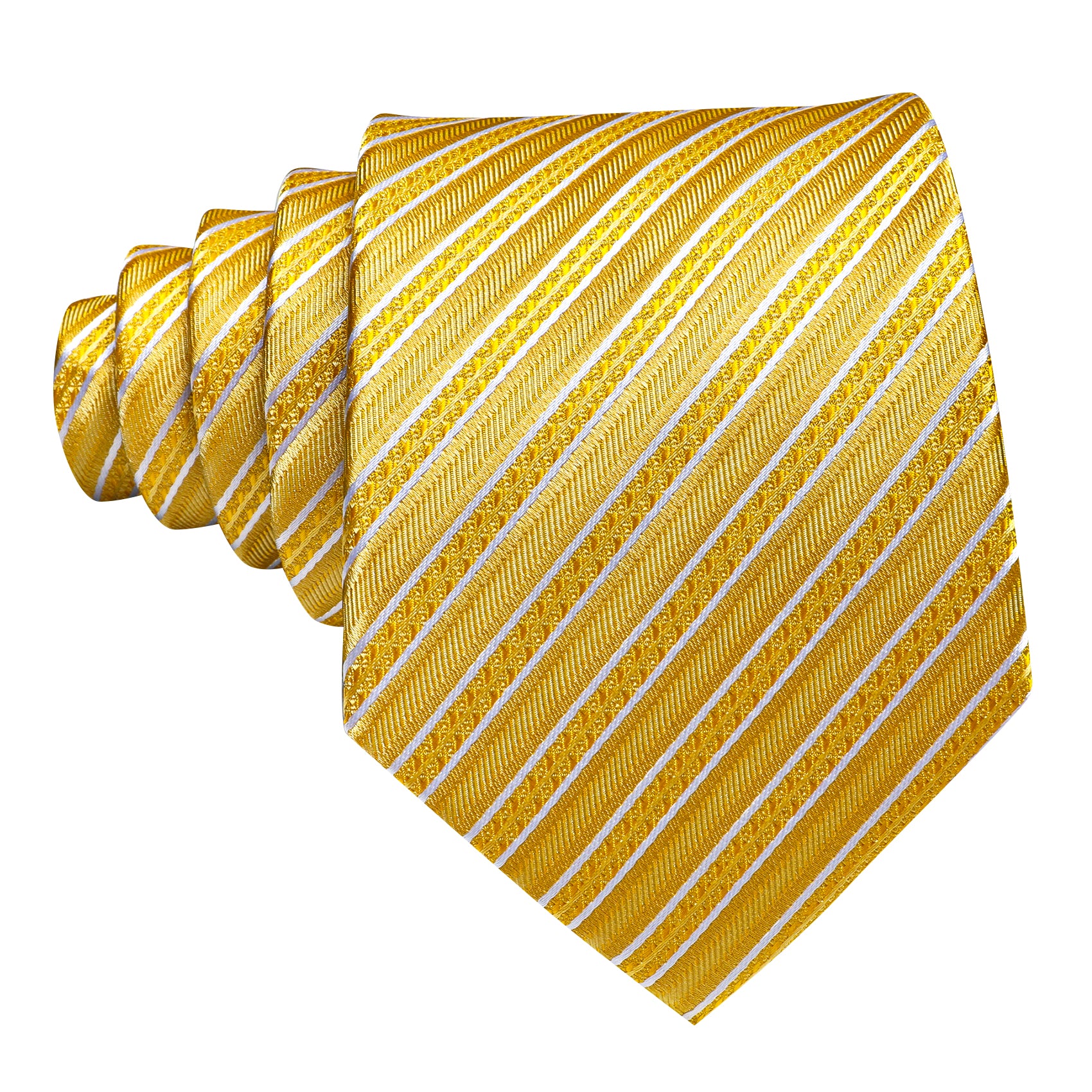 Yellow White Silk Striped Tie Pocket Square Cufflinks Set