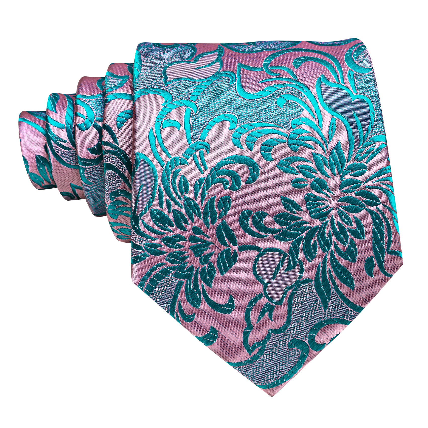 Pink Blue Flower Silk Tie Pocket Square Cufflinks Set