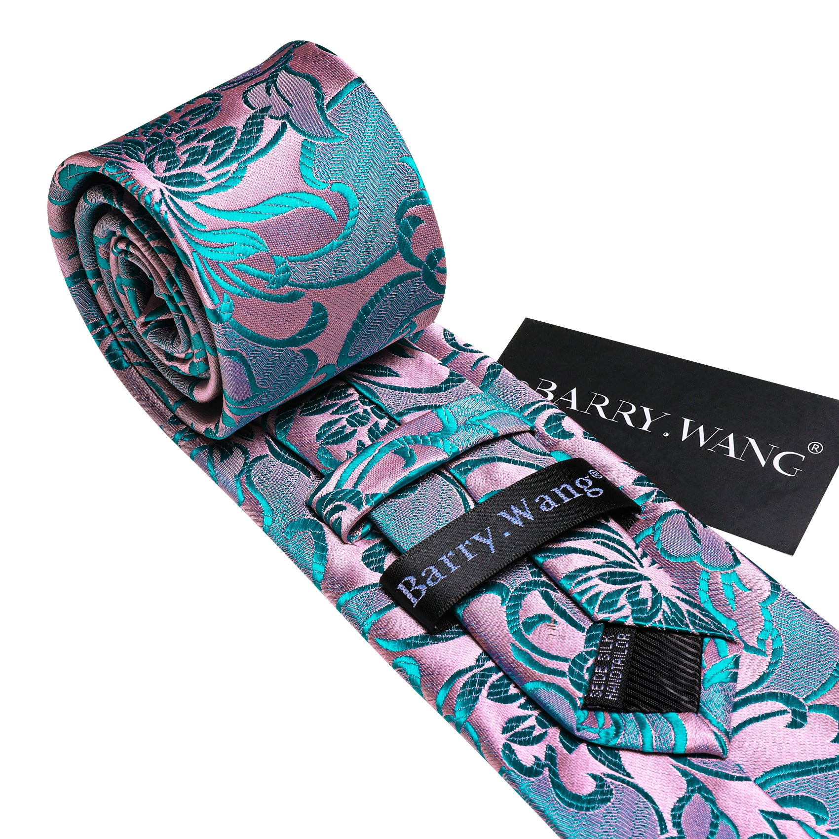 Pink Blue Flower Silk Tie Pocket Square Cufflinks Set