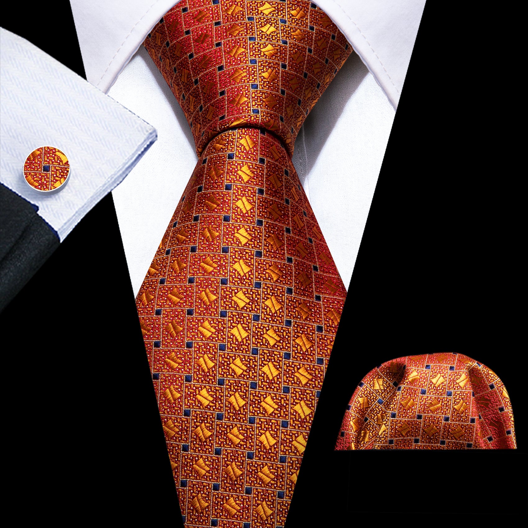 Orange Tie Novelty Blue Plaid Silk Tie