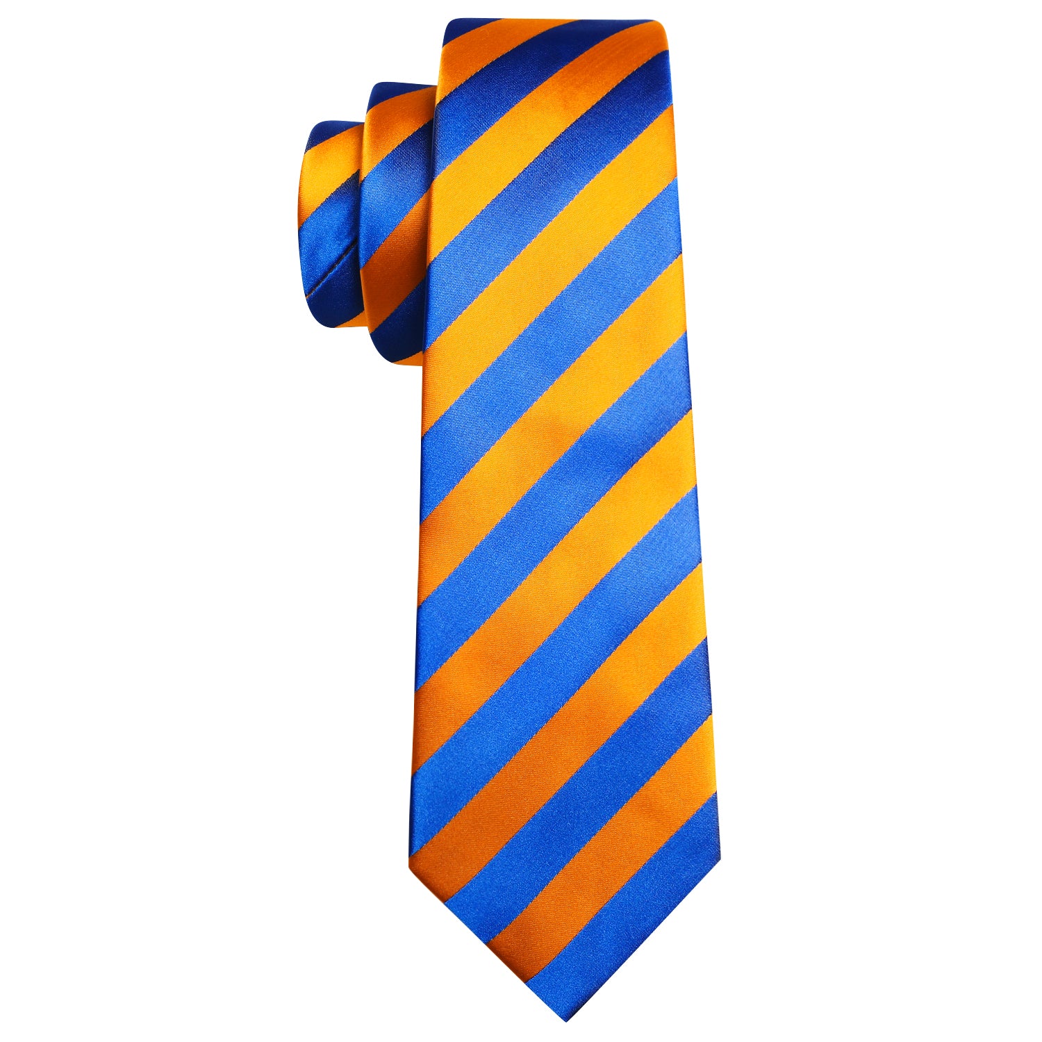 Blue Orange Striped Silk Tie Hanky Cufflinks Set