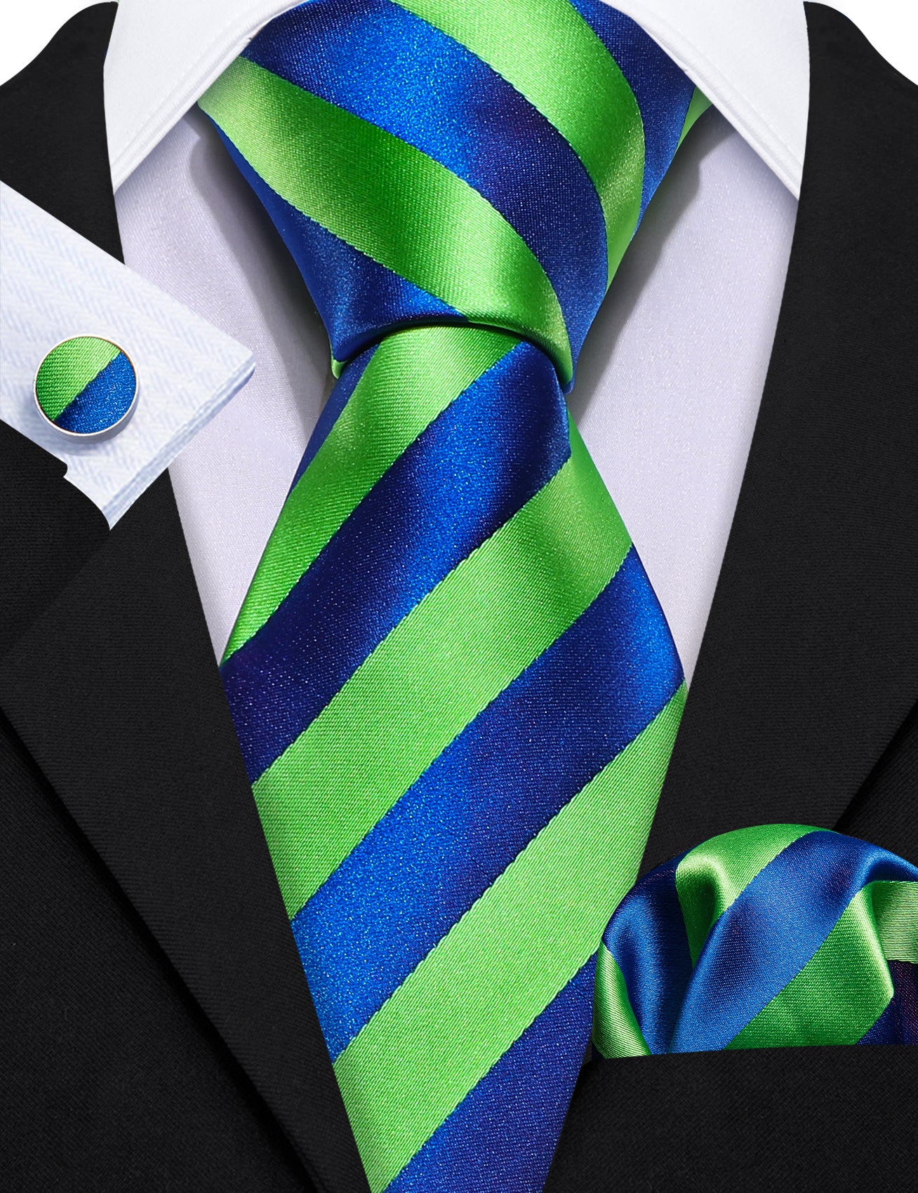 Black suit light green necktie 