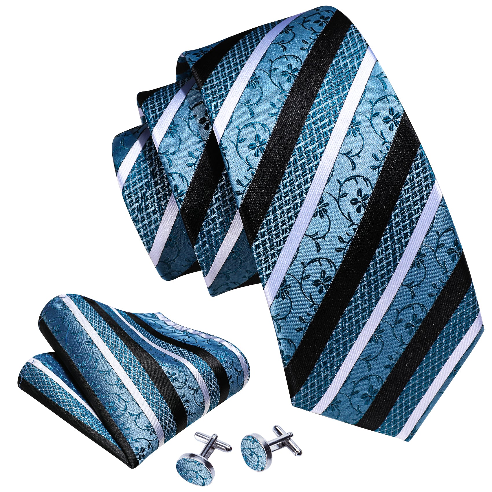 Black suit Sky blue necktie with black  stripes  necktie  for men 