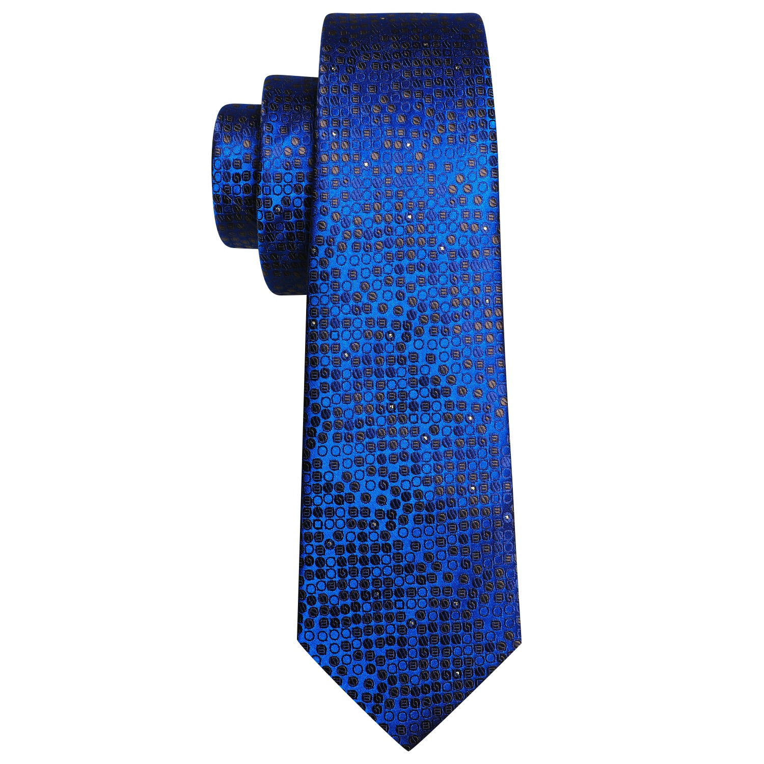 Novetly Blue Print Roud Silk Tie Hanky Cufflinks Set