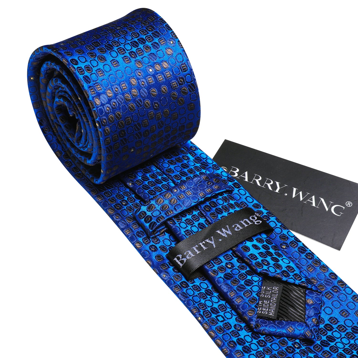 Novetly Blue Print Roud Silk Tie Hanky Cufflinks Set