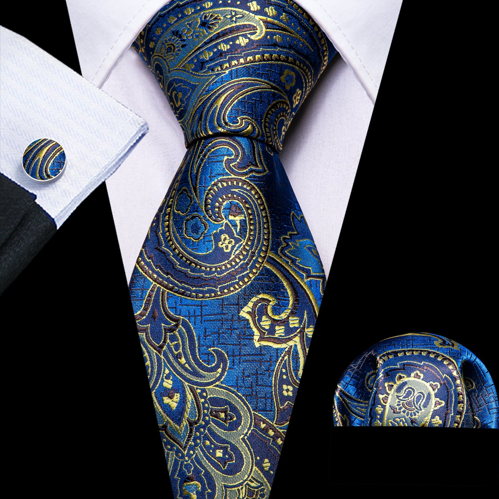 men's suit Royal blue necktie light yellow jacquard paisley men's necktei 