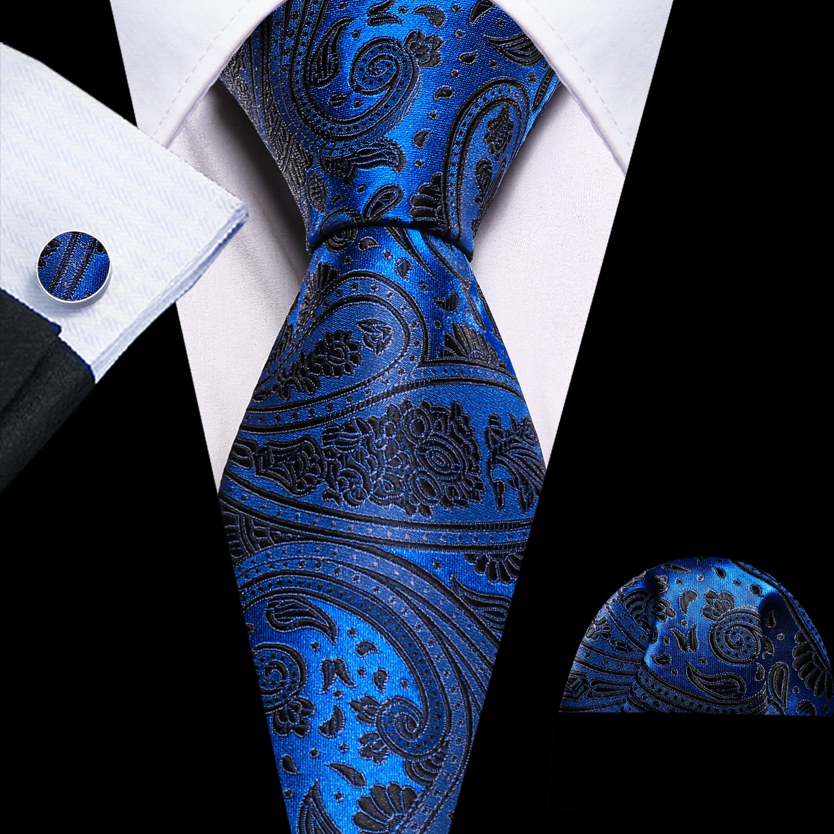 Dark blue paisley men's necktie black suit 