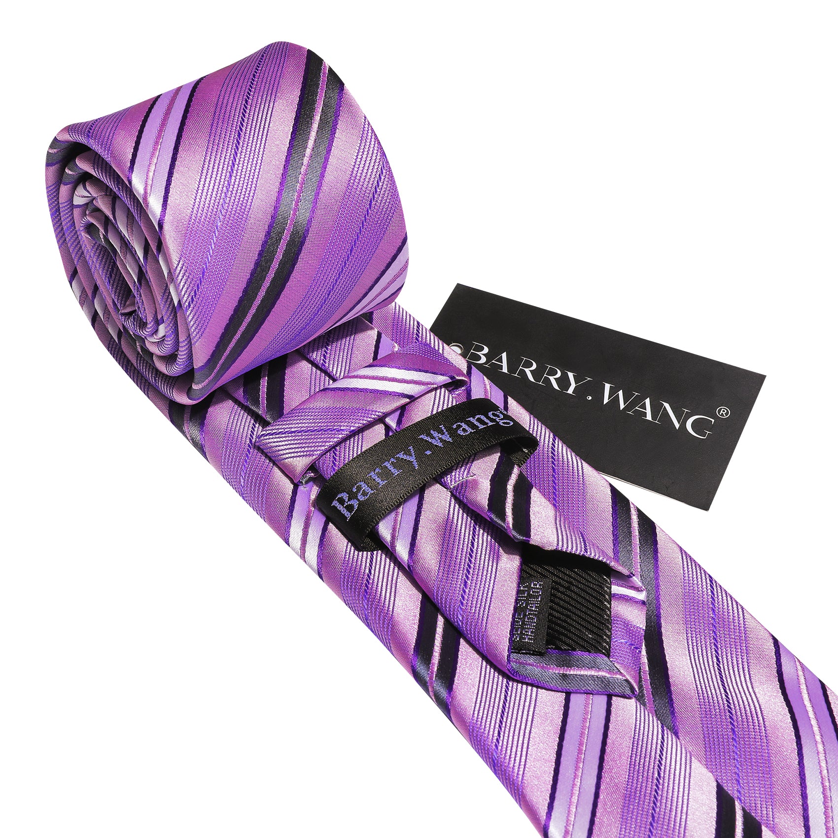 Purple Pink Striped Silk Tie Hanky Cufflinks Set