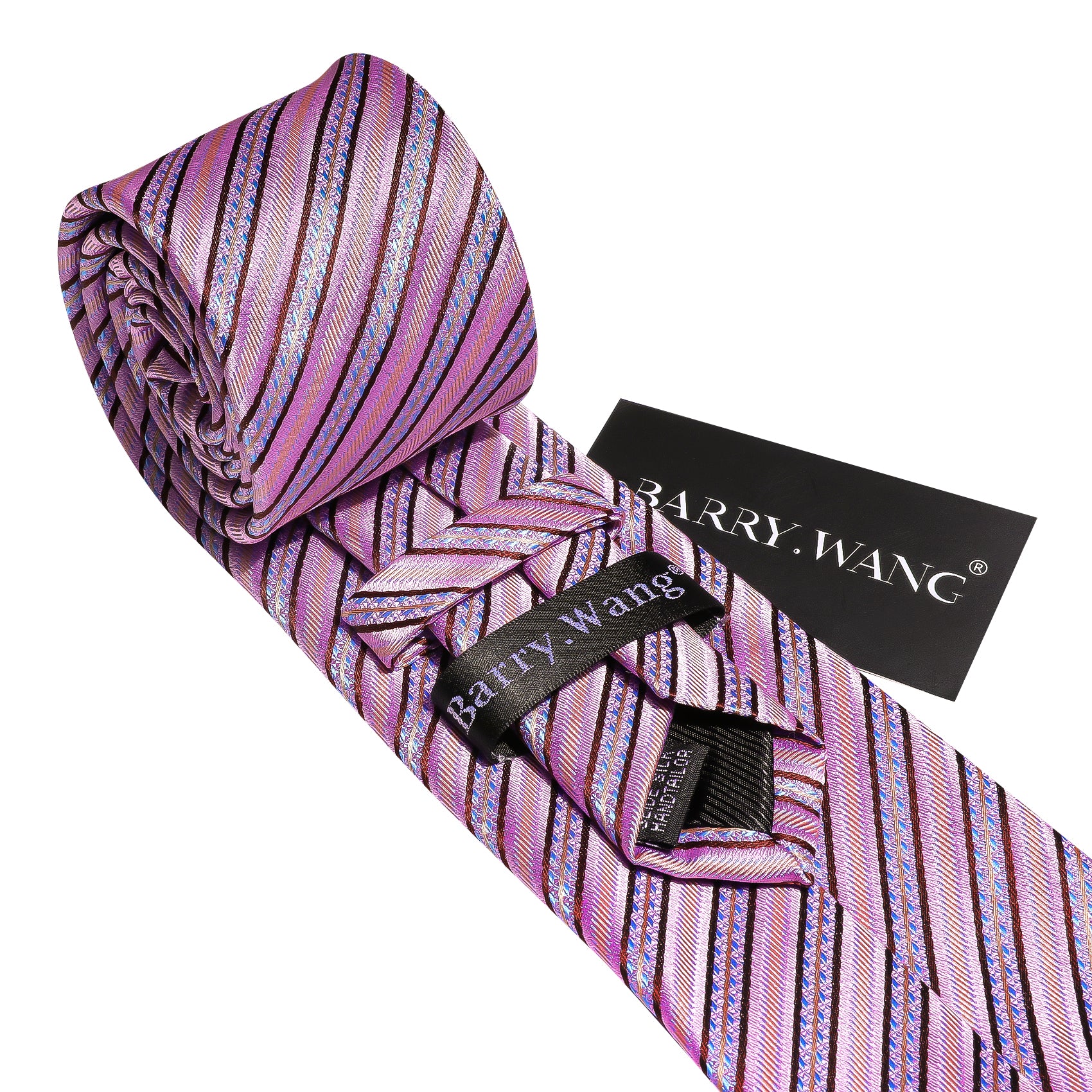 Pink Gold Striped Silk Tie Hanky Cufflinks Set