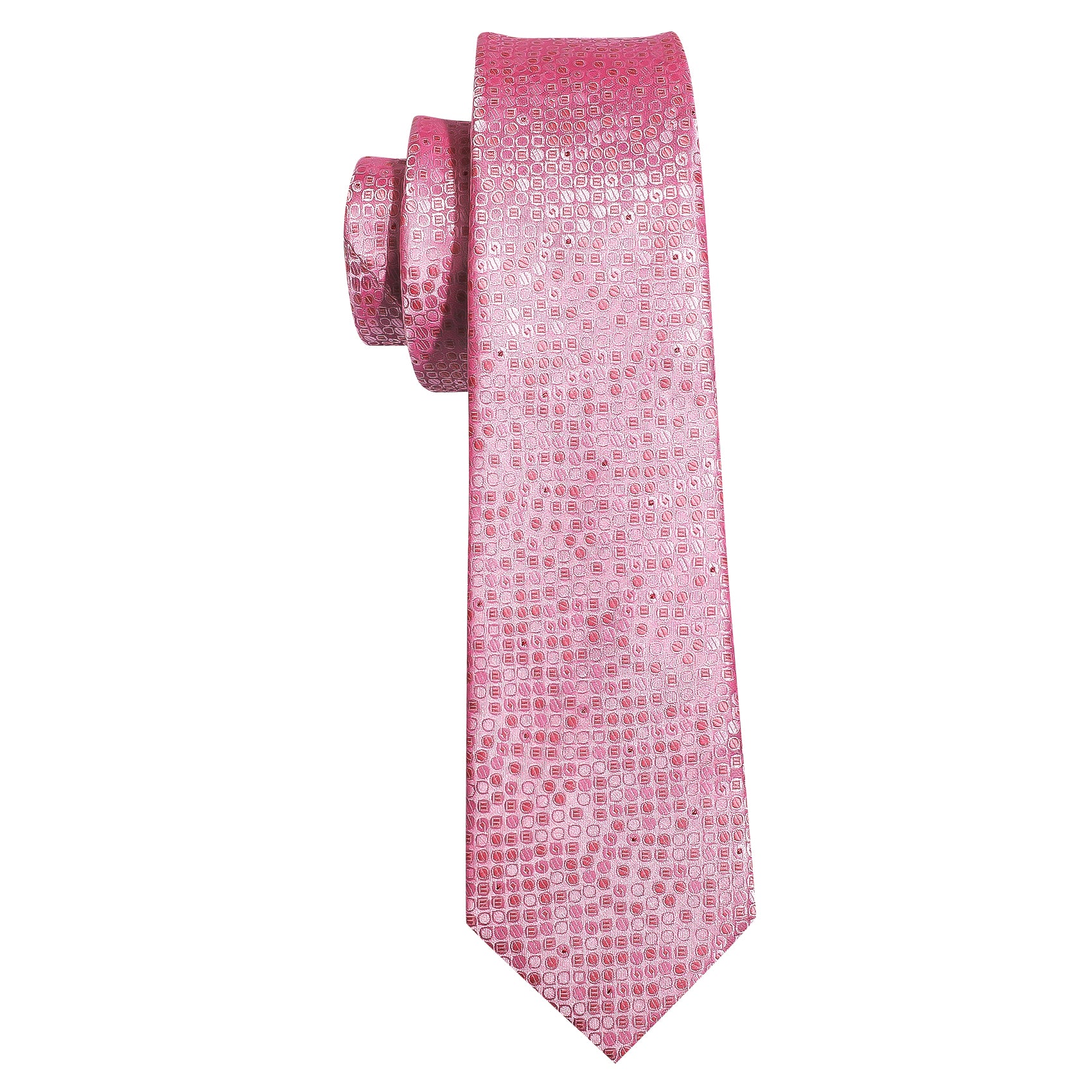 Novetly Pink Print Round Silk Tie Hanky Cufflinks Set