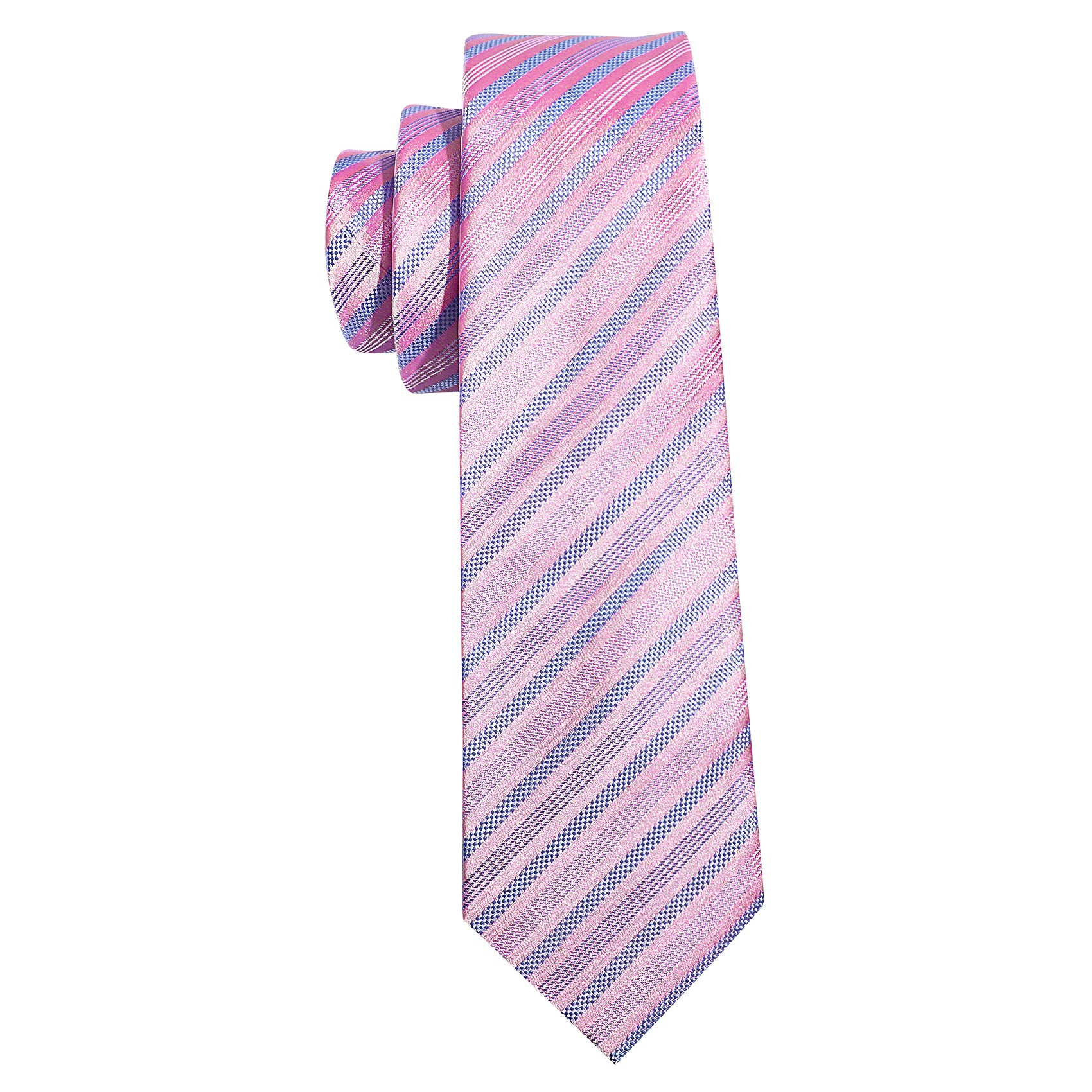 Shining Pink Blue Striped Silk Tie Hanky Cufflinks Set