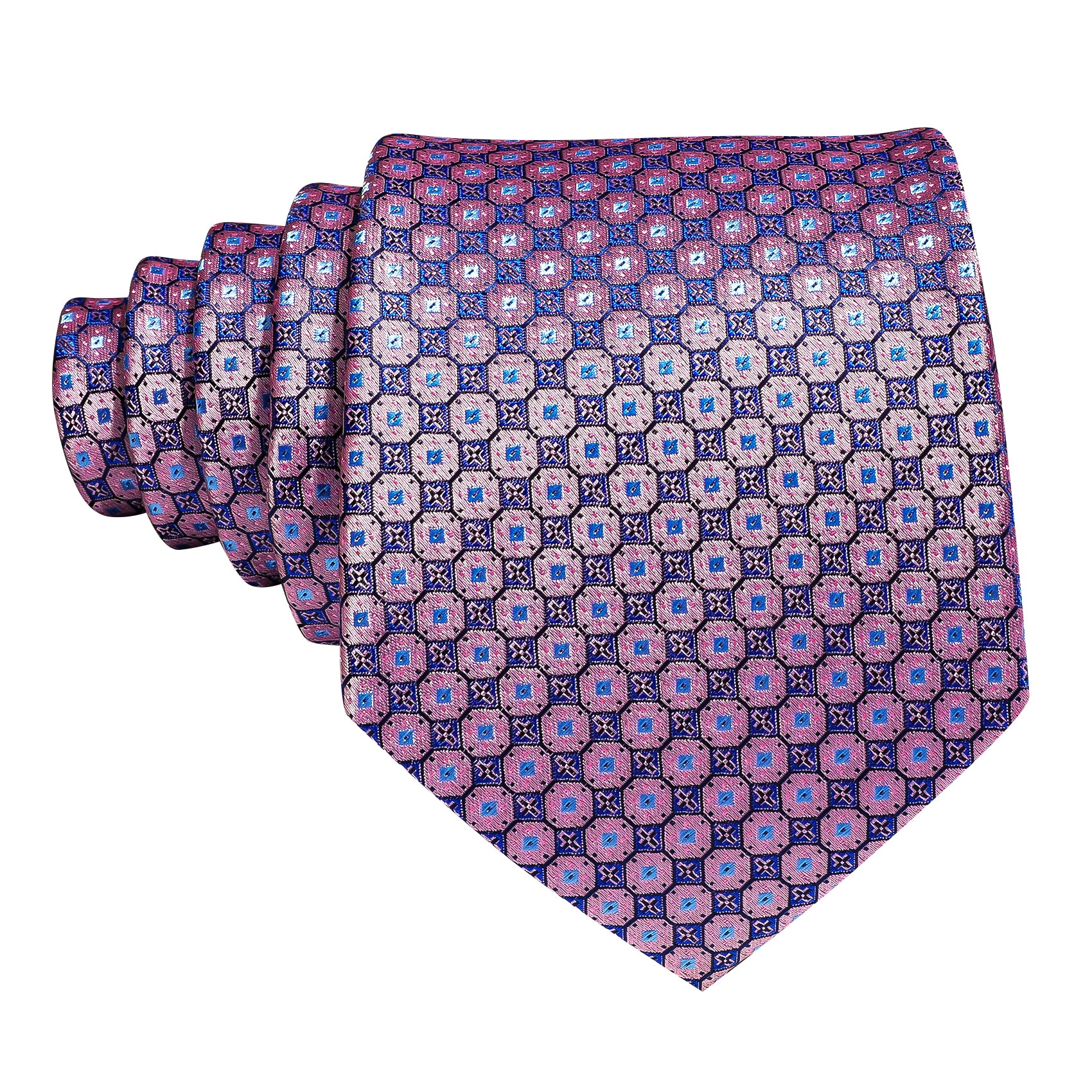 New Pink Blue Plaid Silk Tie Hanky Cufflinks Set