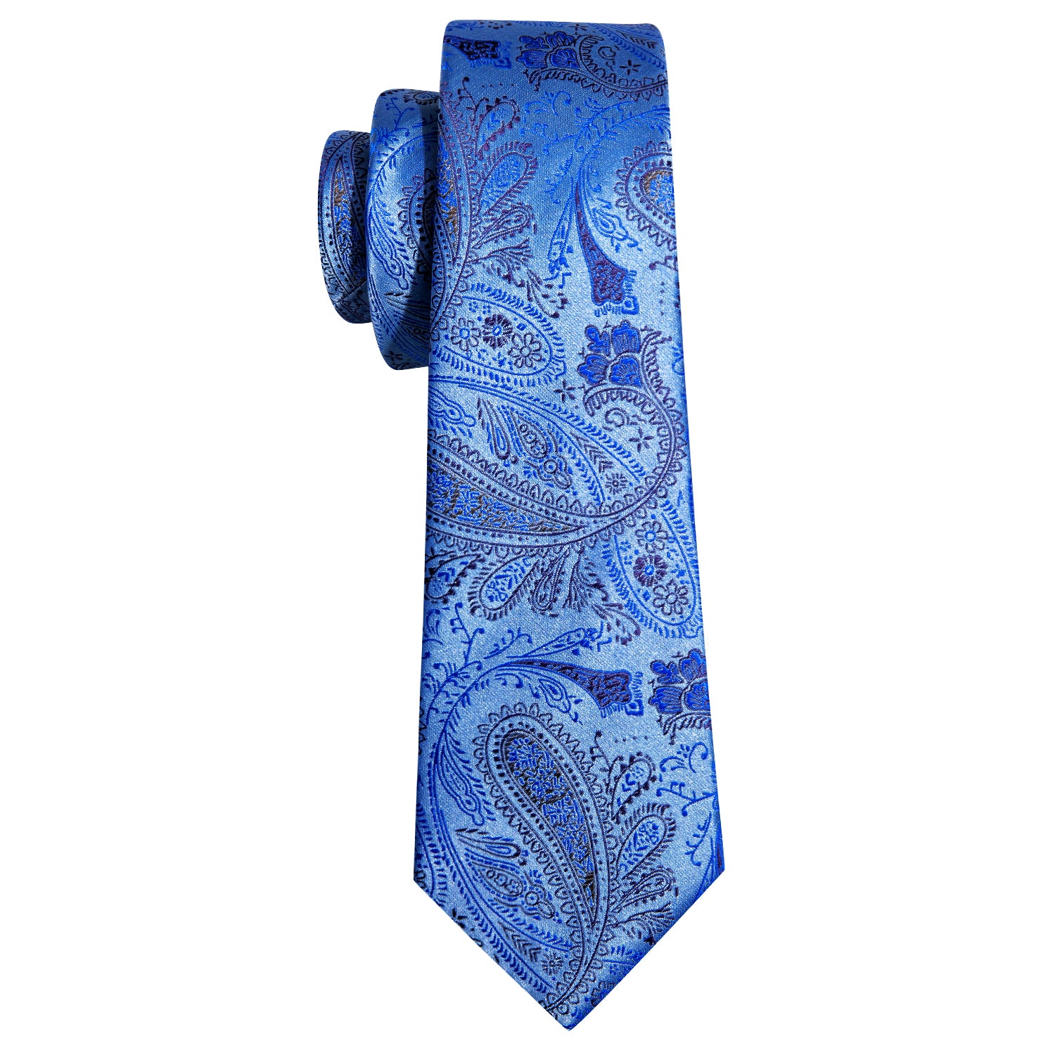 Fashionable Blue Paisley Silk Tie Hanky Cufflinks Set