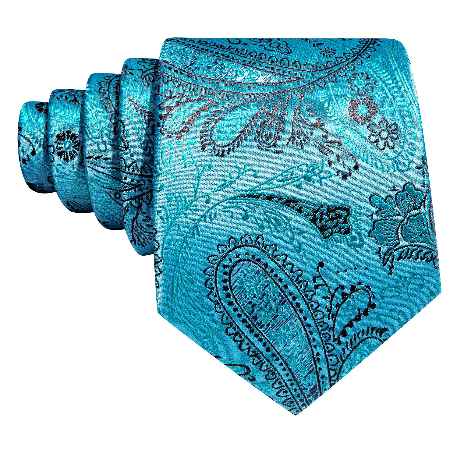 Blue Brown Paisley Silk Tie Hanky Cufflinks Set