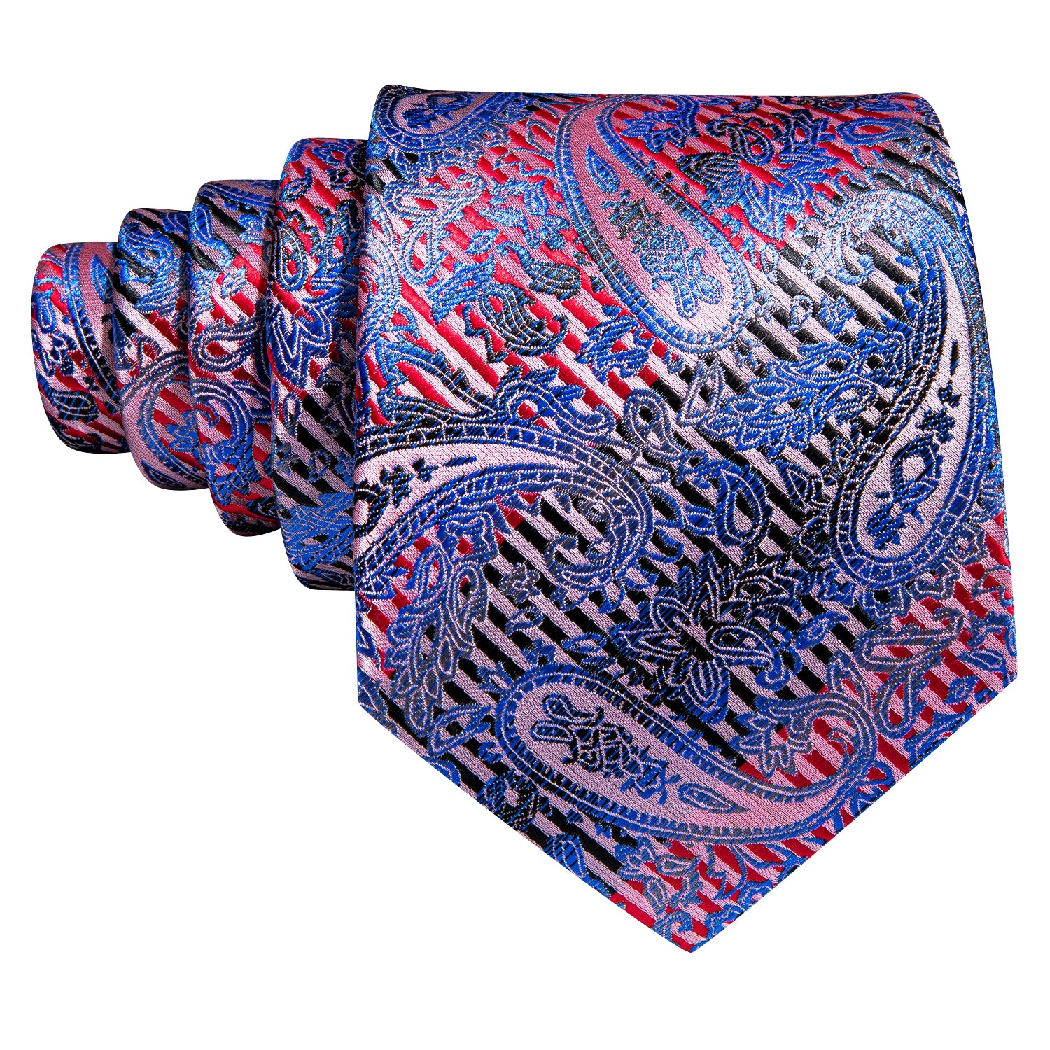 Blue Red Paisley Silk Tie Hanky Cufflinks Set