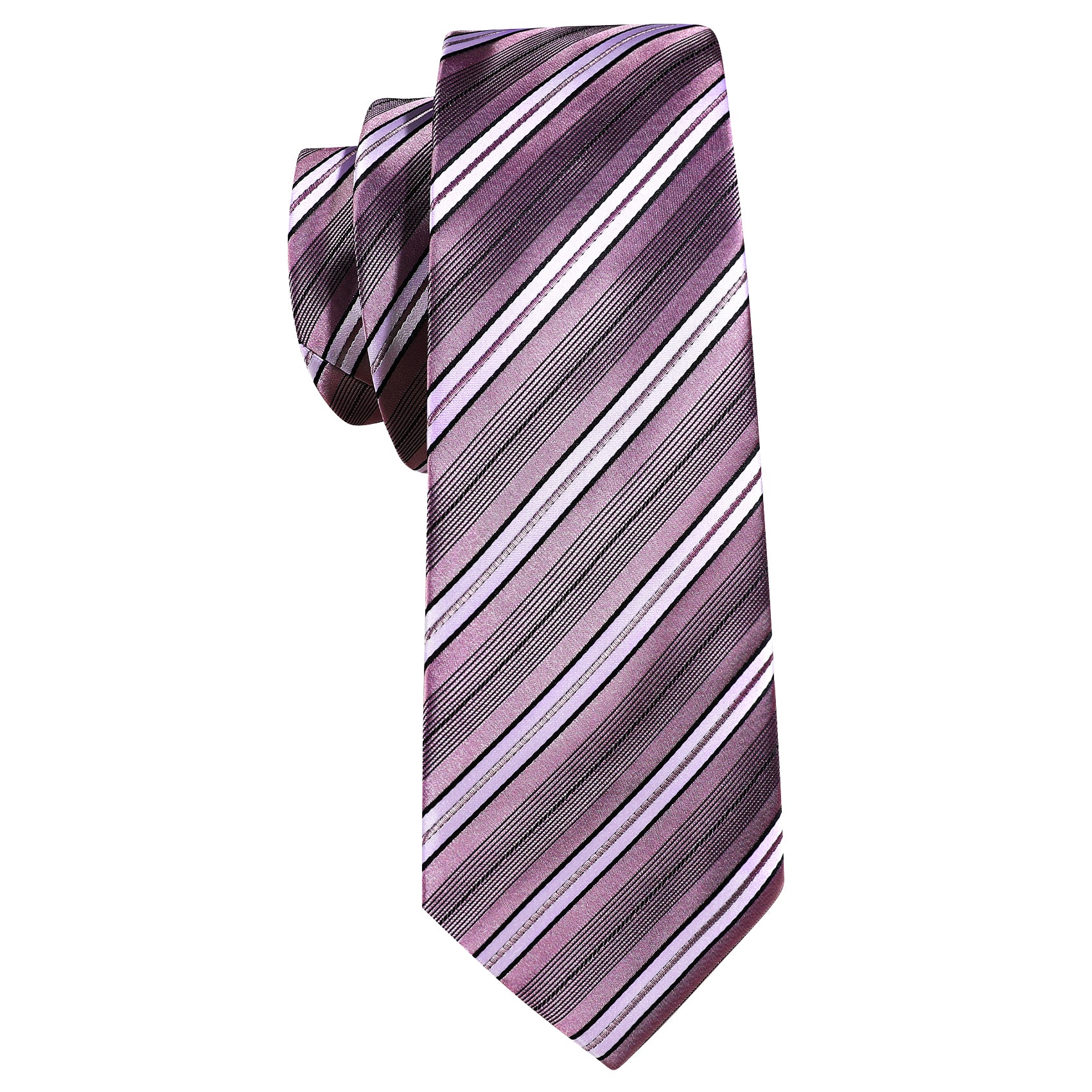 Pink Grey Striped Silk Tie Hanky Cufflinks Set