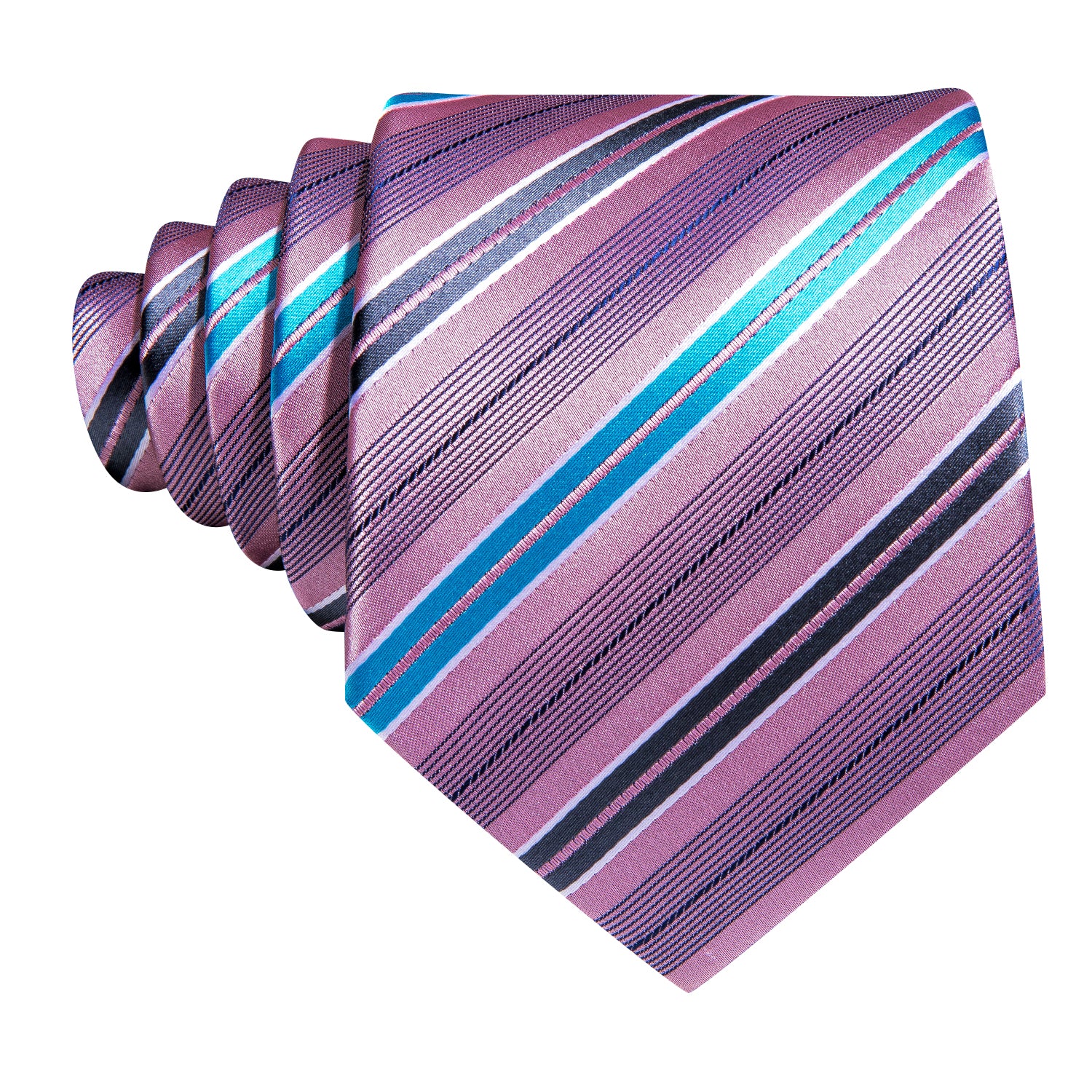 Pink Blue Striped Silk Tie Hanky Cufflinks Set