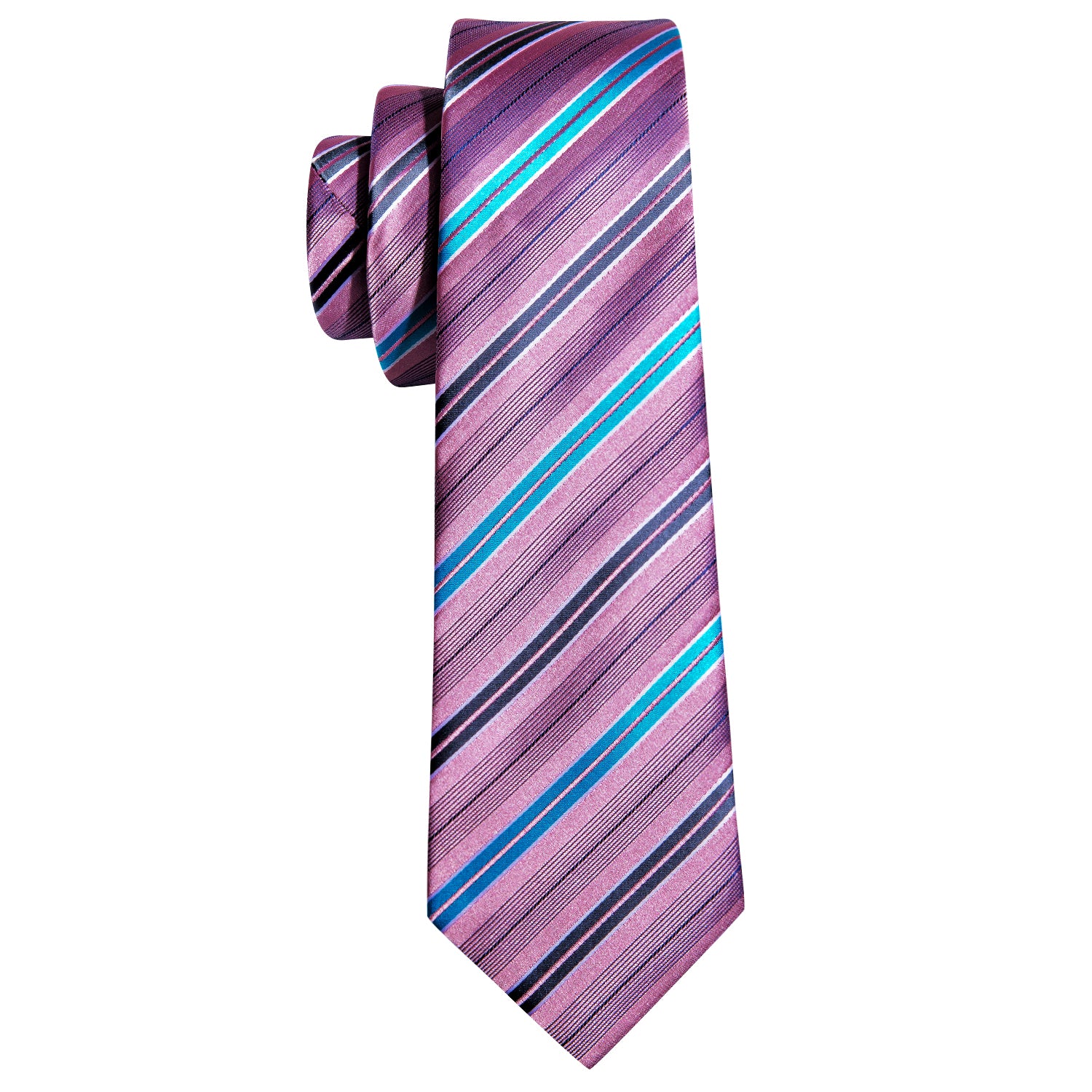 Pink Blue Striped Silk Tie Hanky Cufflinks Set