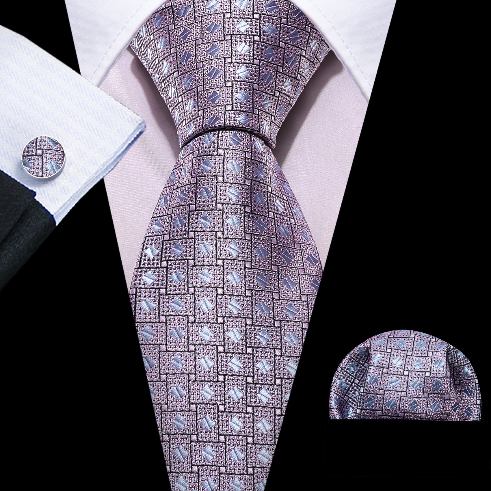 Black suit Pink chedkered necktie silver men's necktie for men