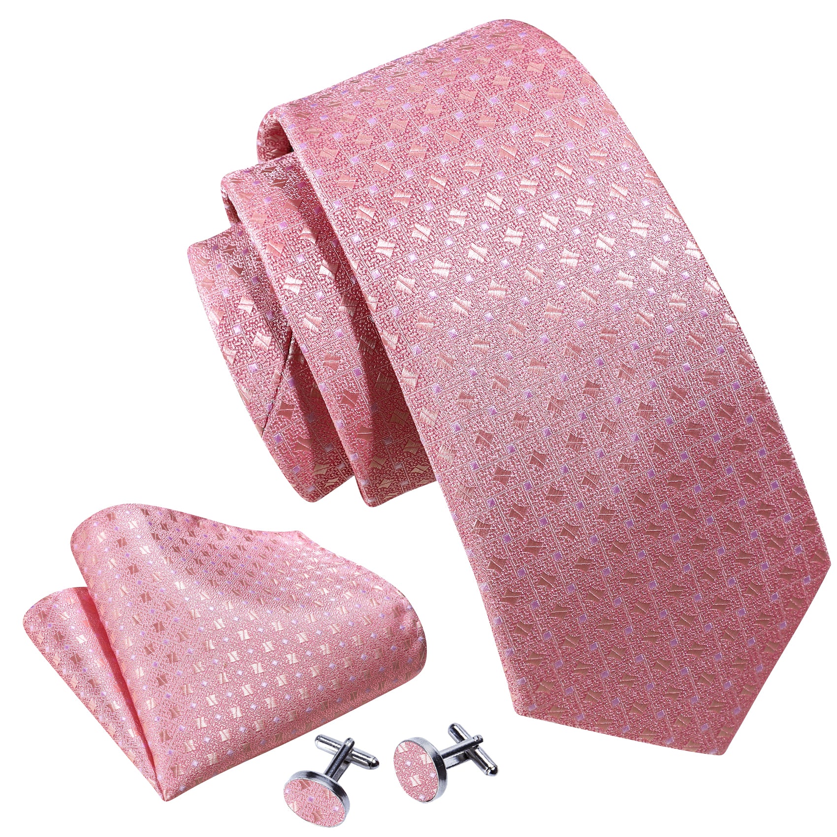 Novetly Pink Floral Silk Tie Hanky Cufflinks Set