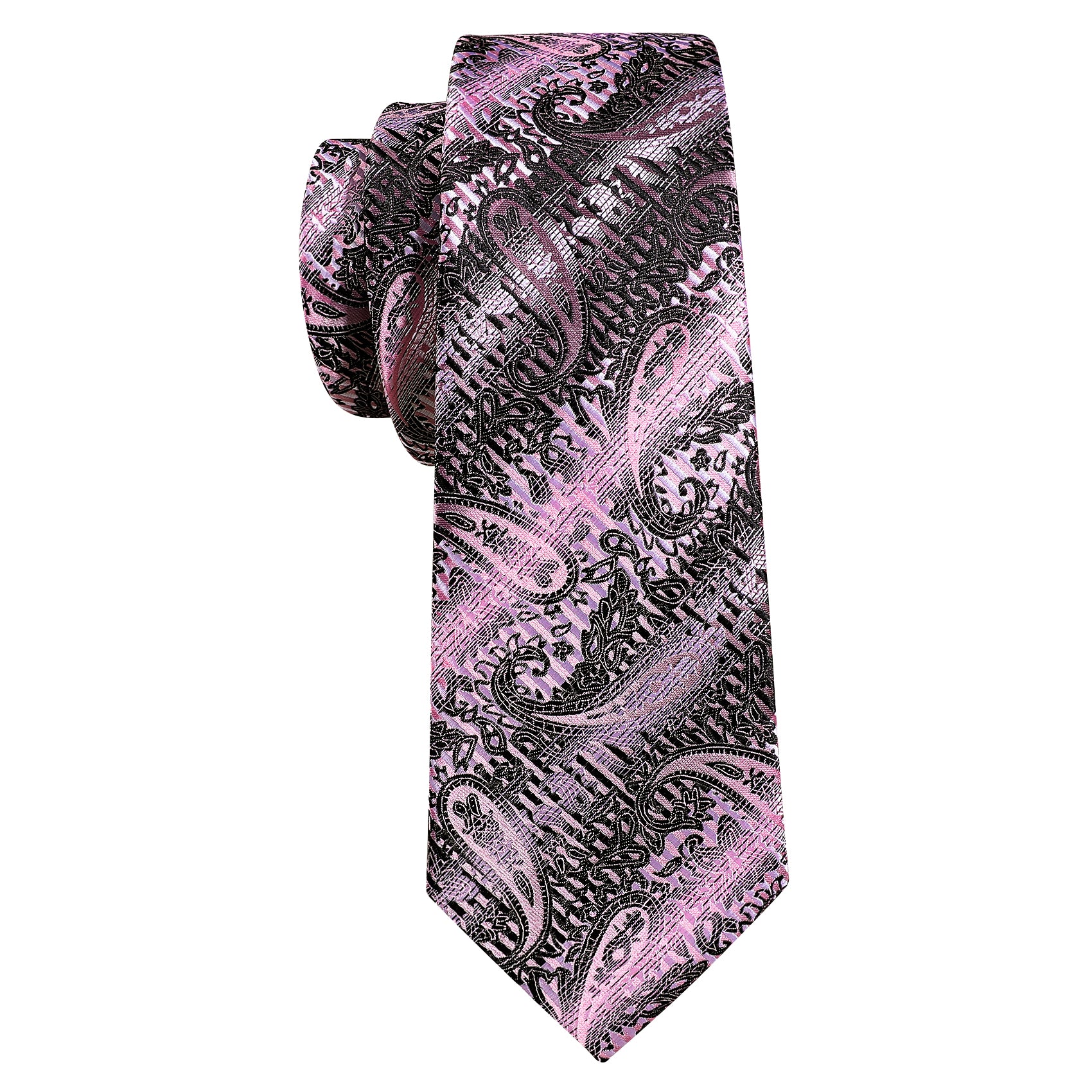 New Black Pink Paisley Silk Tie Hanky Cufflinks Set