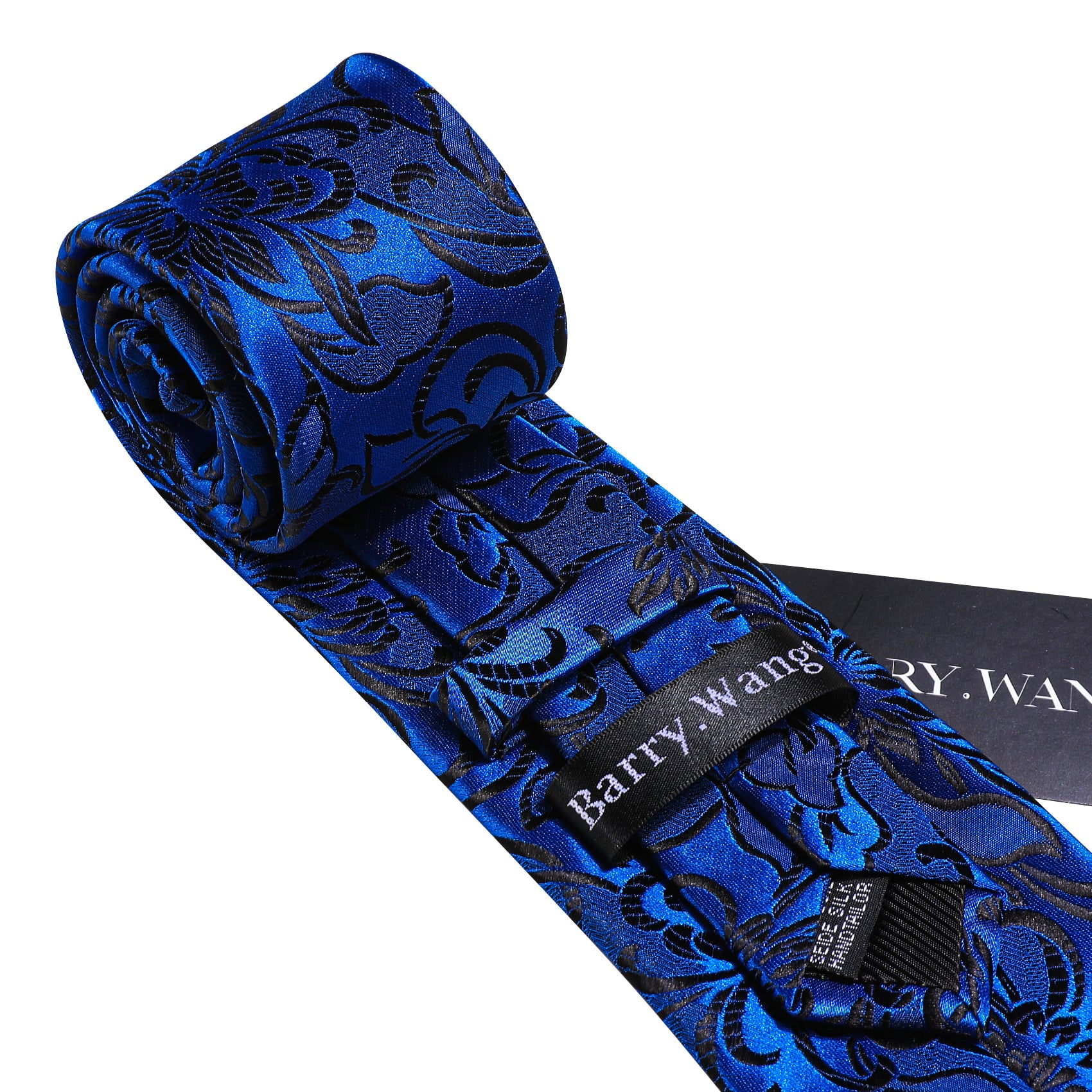 Sapphire Blue Flower Silk Tie Hanky Cufflinks Set