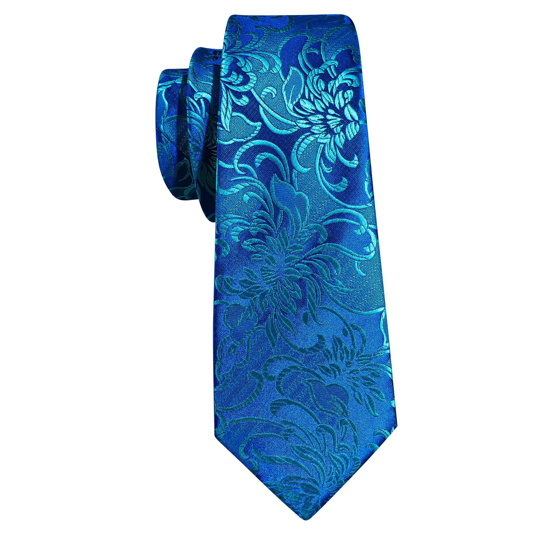 Steel Blue Flower Silk Tie Hanky Cufflinks Set