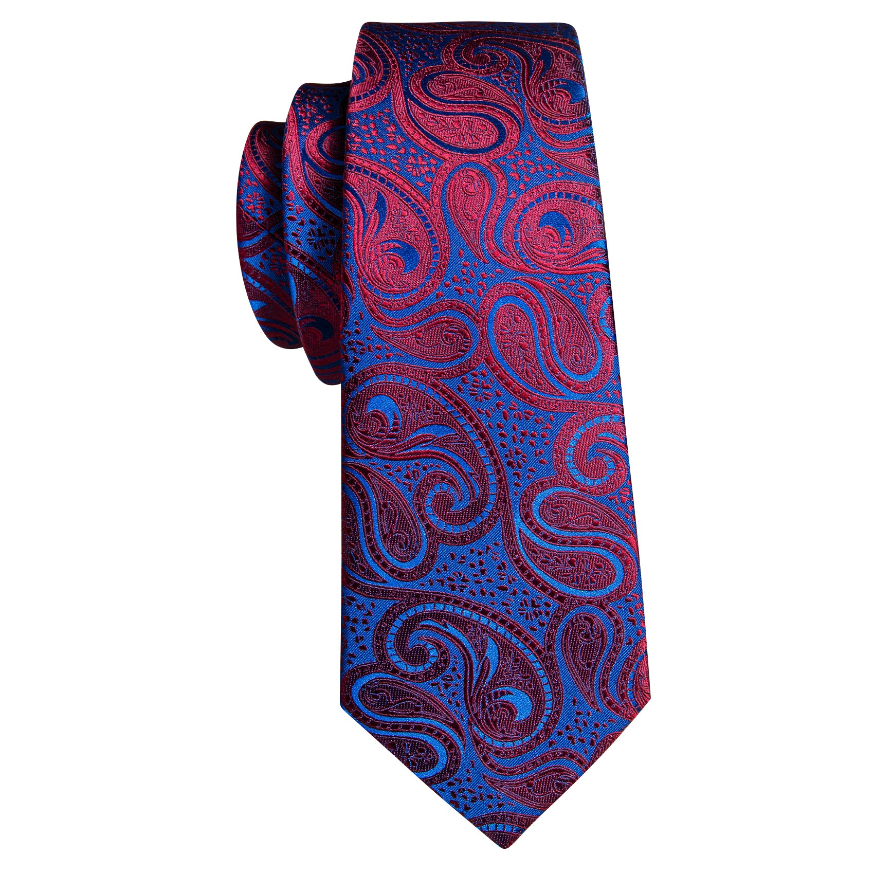 Shining Blue Red Paisley Silk Tie Hanky Cufflinks Set