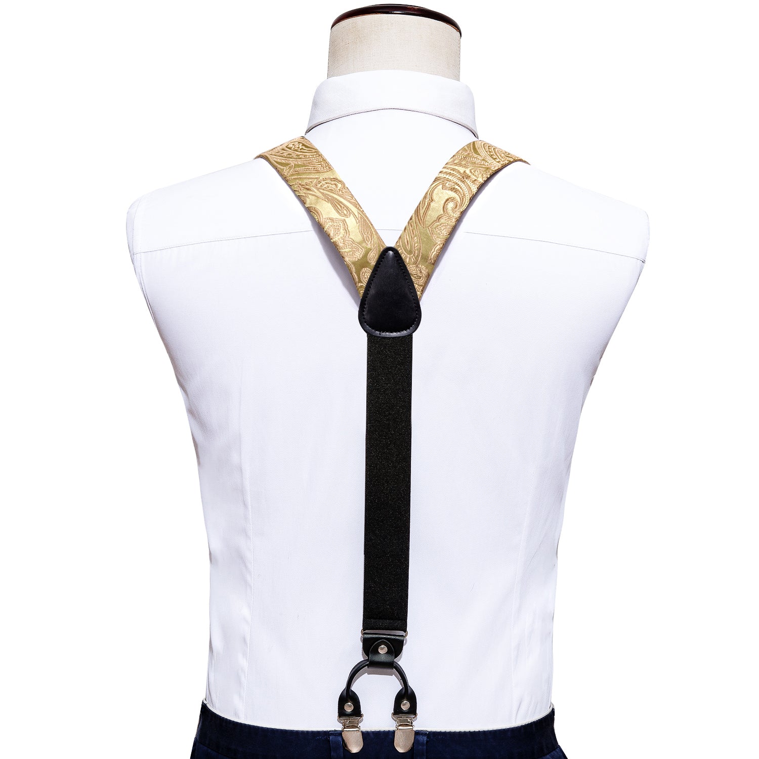 Gold Paisley Y Back Adjustable Suspenders Tie Set
