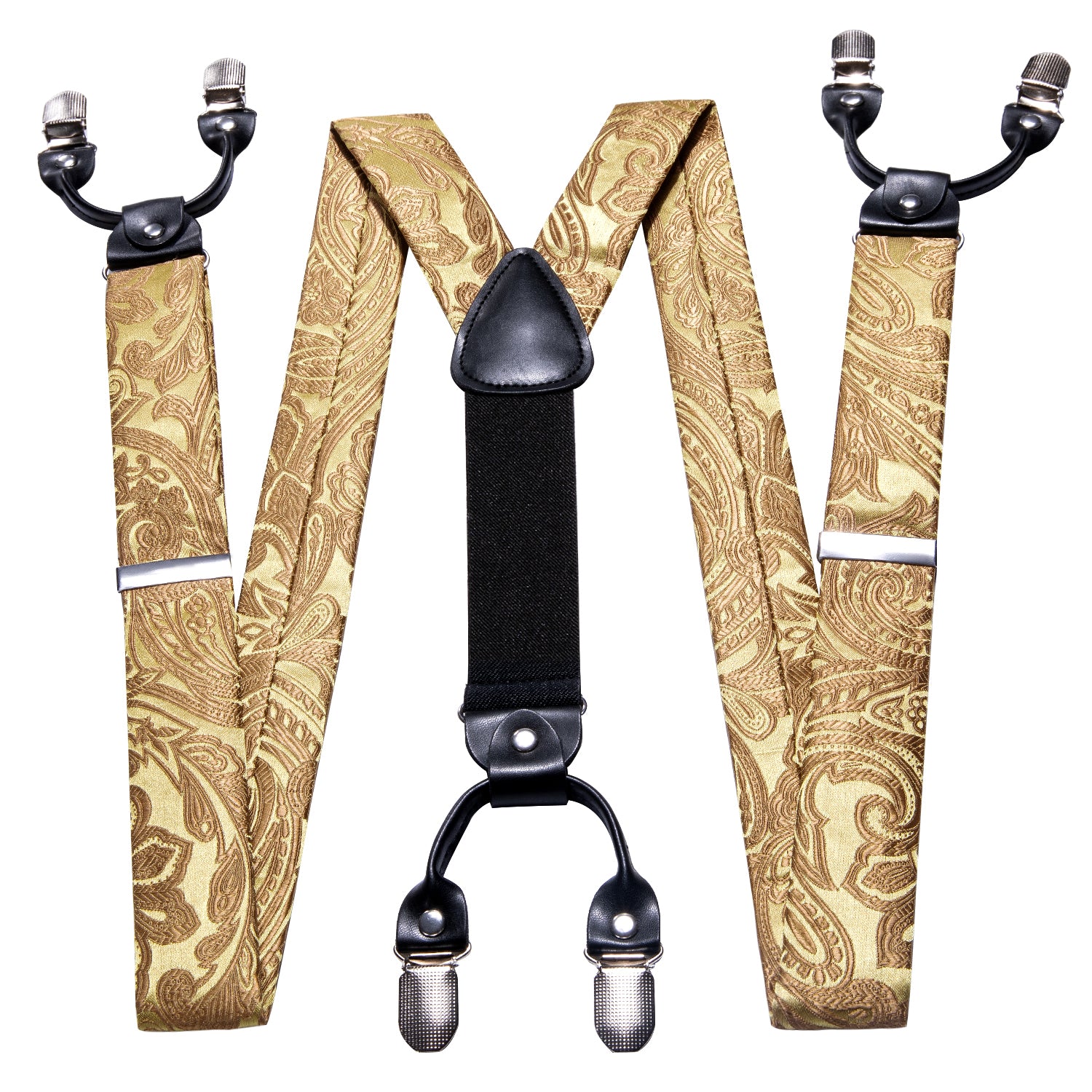 Gold Paisley Y Back Adjustable Suspenders Tie Set