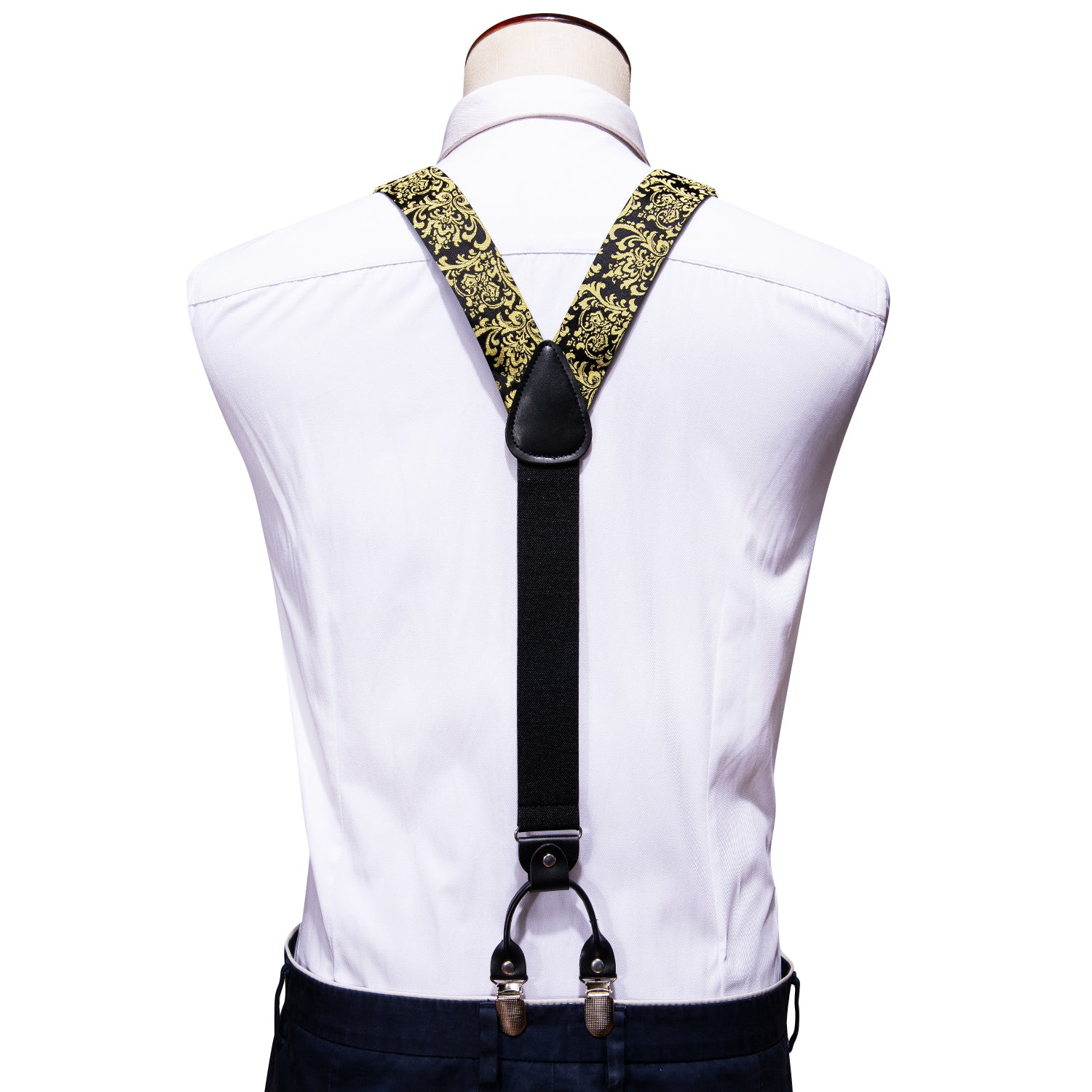 Barry.wang Black Tie Golden Floral Y Back Adjustable Bow Tie Suspenders Set