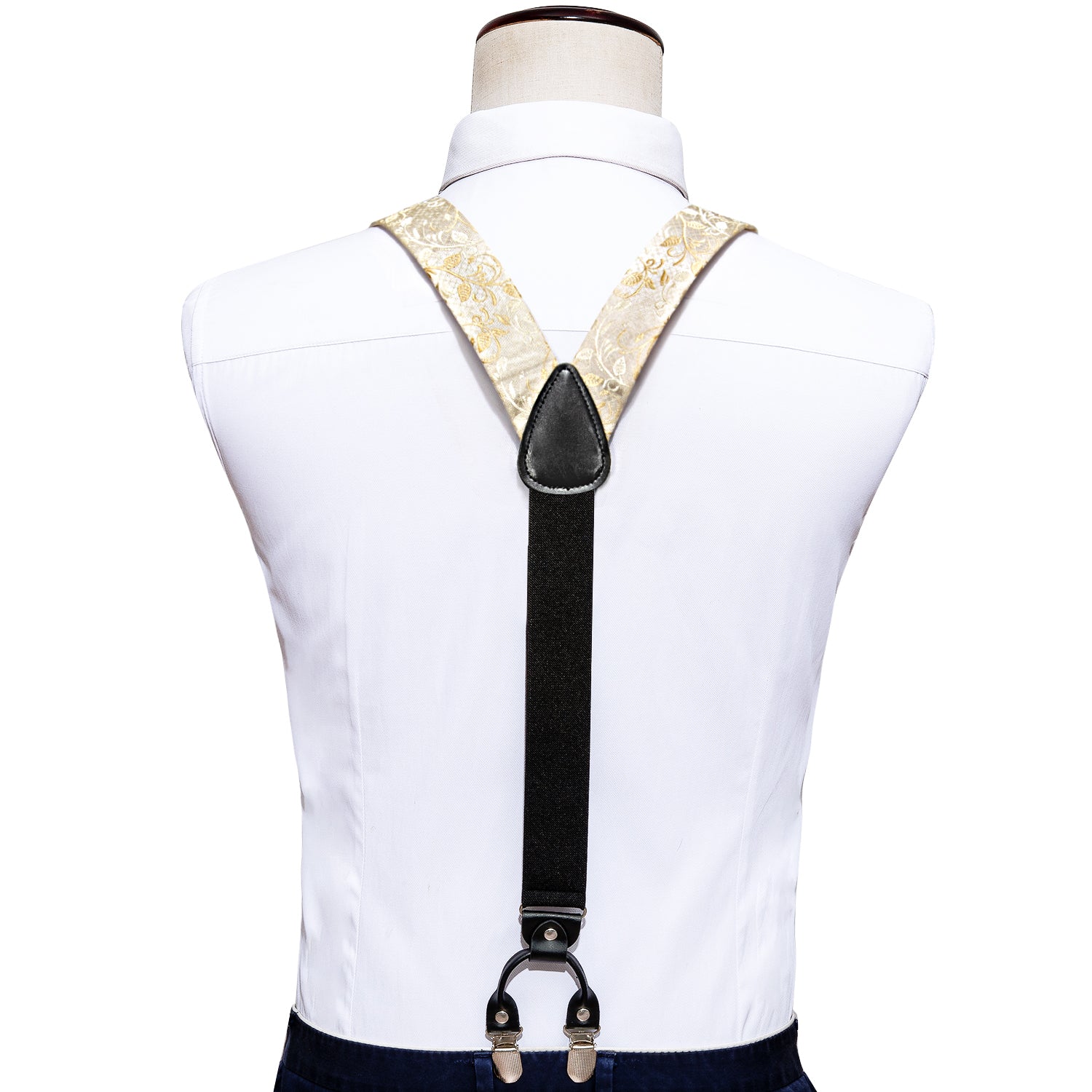 Yellow Floral Y Back Adjustable Suspenders Tie Set