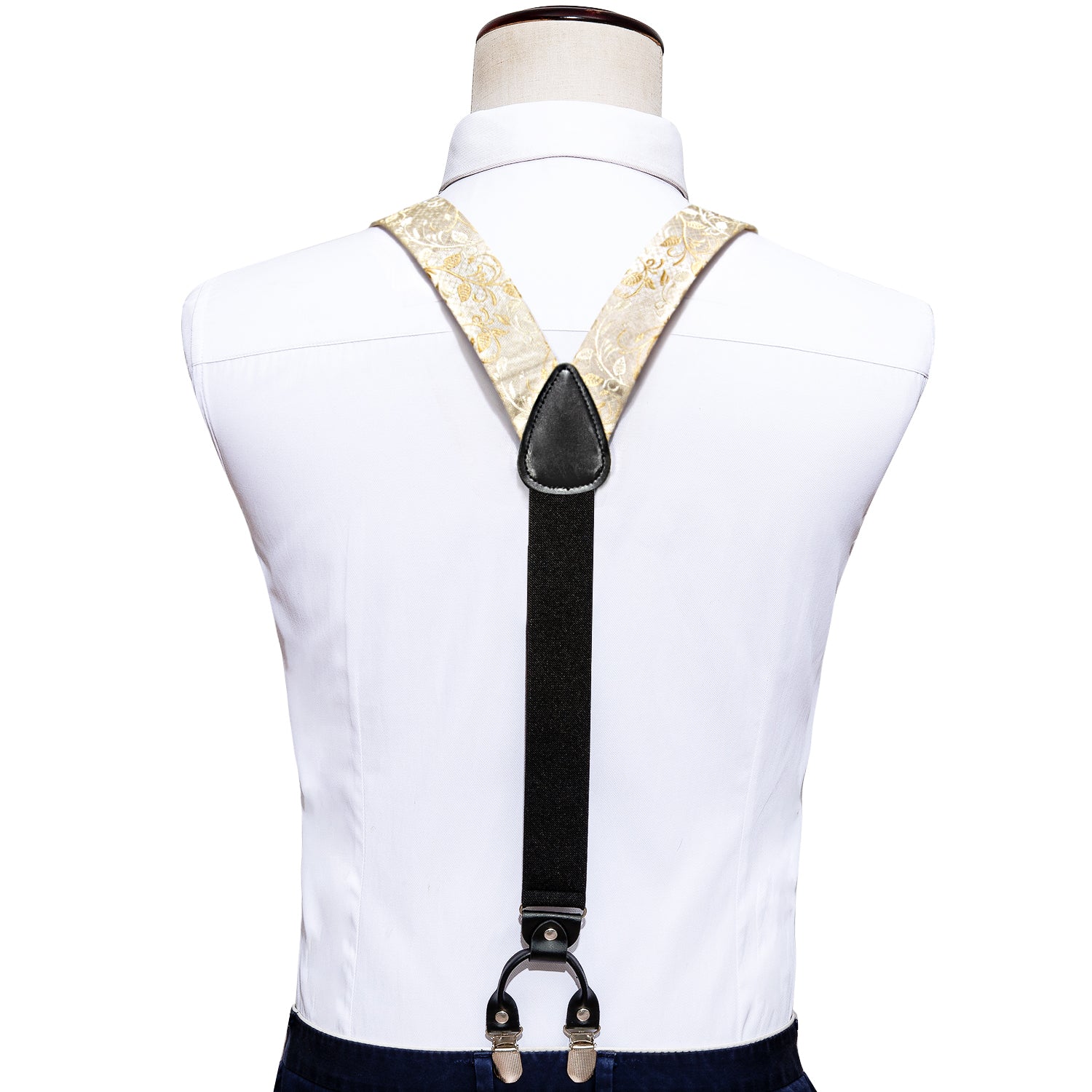 Yellow Floral Y Back Adjustable Men's Suspenders Tie Set