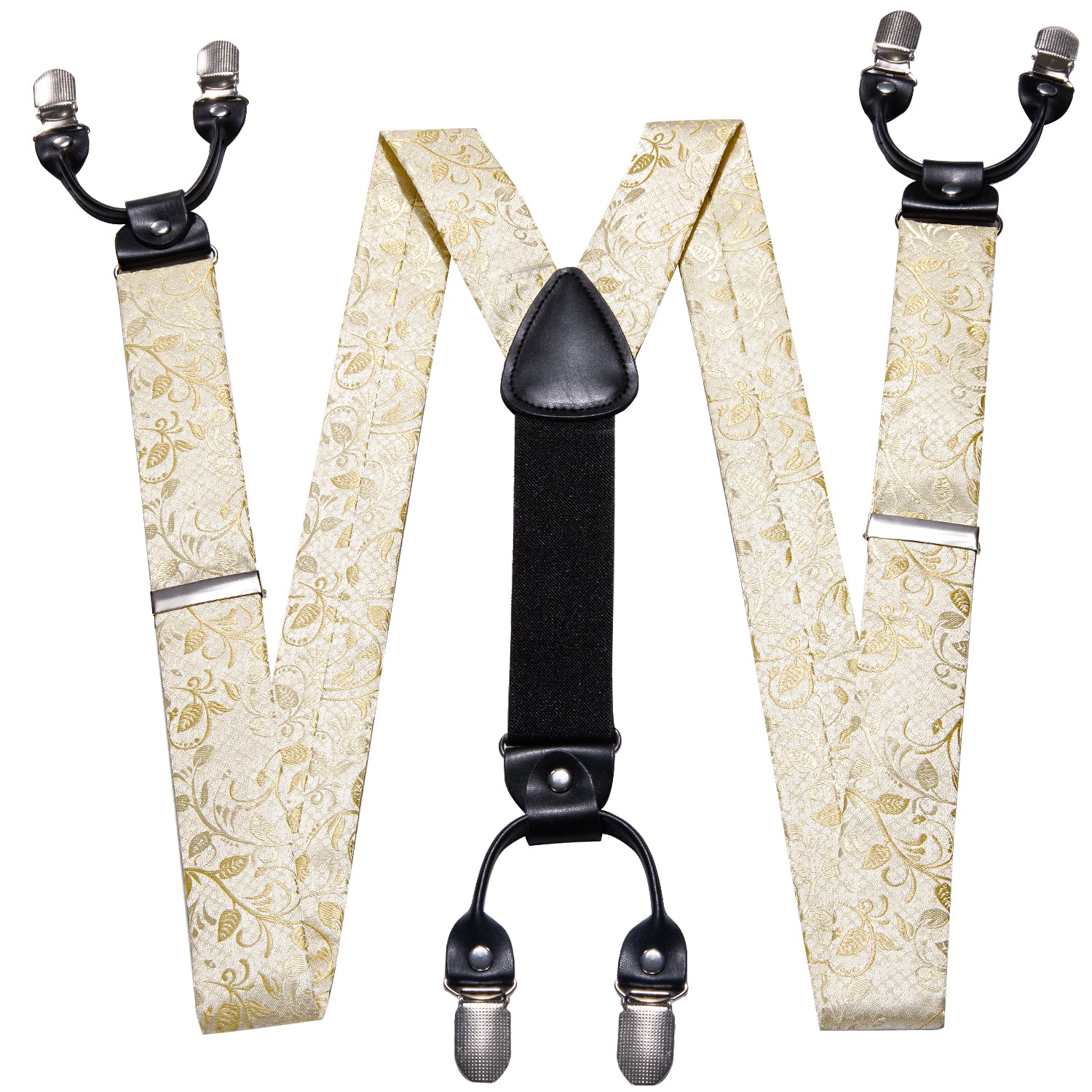 Yellow Floral Y Back Adjustable Men's Suspenders Tie Set