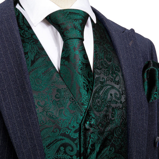 black tux with green vest black suit with vest