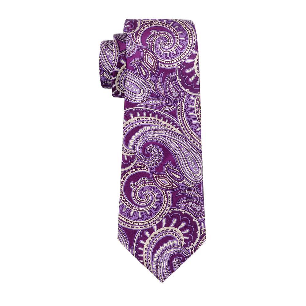 Purple Beige Paisley Silk Tie Pocket Square Cufflinks Set - barry-wang