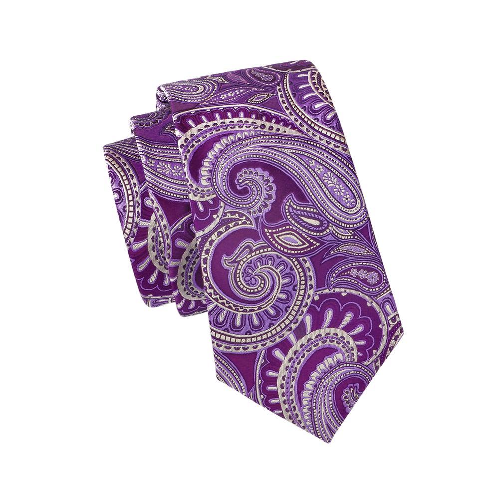 Purple Beige Paisley Silk Tie Pocket Square Cufflinks Set - barry-wang