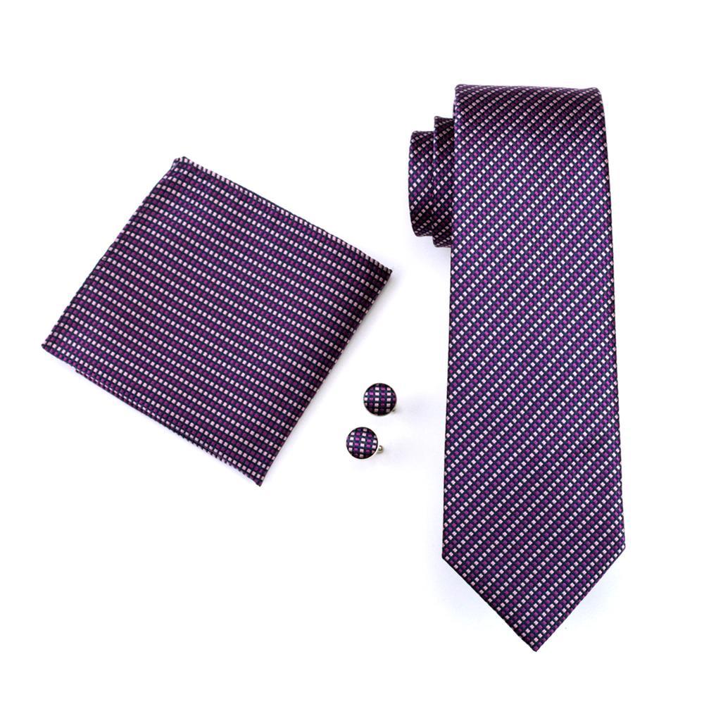 Purple Pink Striped Silk Men's Tie Pocket Square Cufflinks Set - barry-wang men's ties nearby