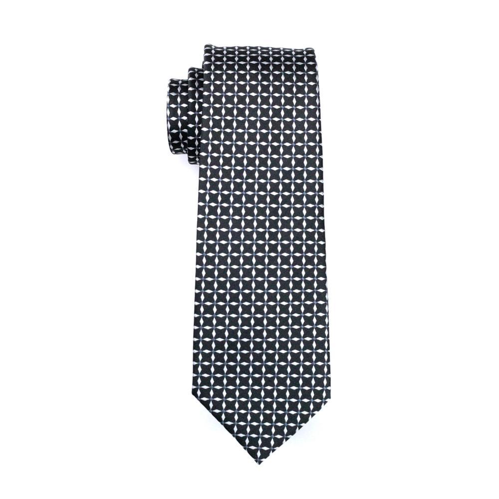 Black White Plaid Silk Men's Tie Pocket Square Cufflinks Set - barry-wang