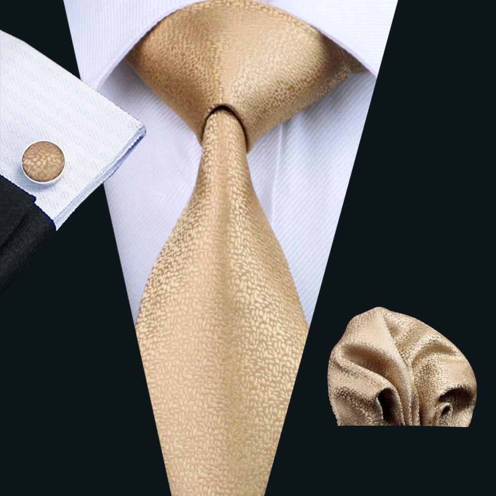 Golden Solid Necktie Alloy Lapel Pin Brooch Pocket Square Cufflinks Gift Box Set