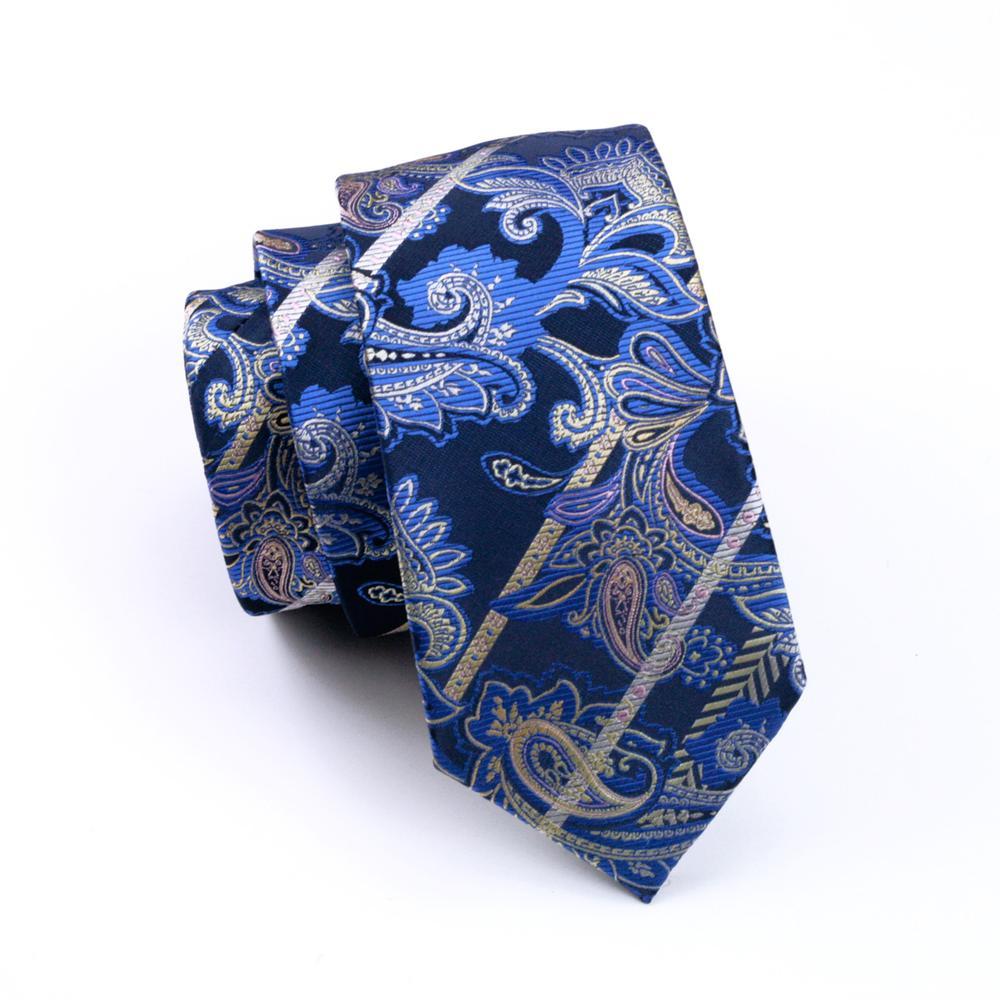 Deep Blue Paisley Silk Men's Tie Pocket Square Cufflinks Set - barry-wang