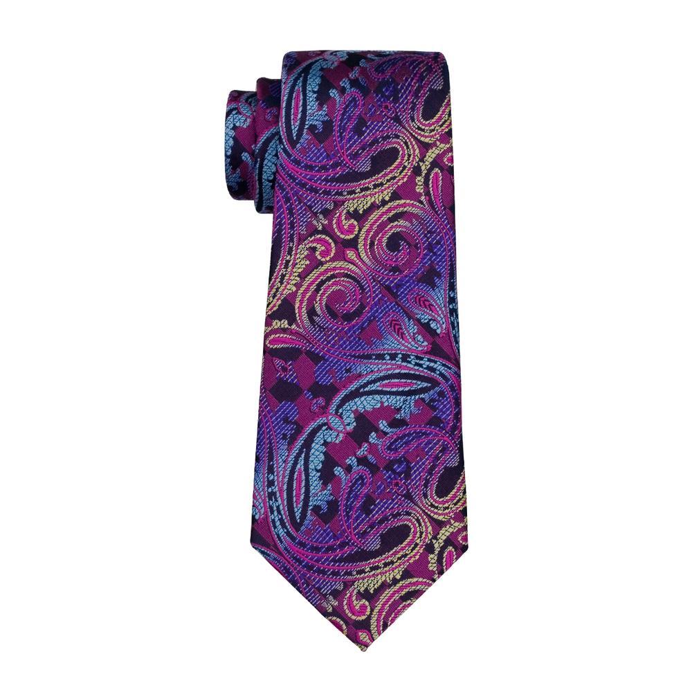 Blue Purple Paisley Silk Men's Tie Pocket Square Cufflinks Set - barry-wang