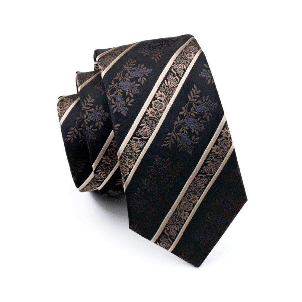 Champagne Beige Black Floral Tie Pocket Square Cufflinks Set - barry-wang