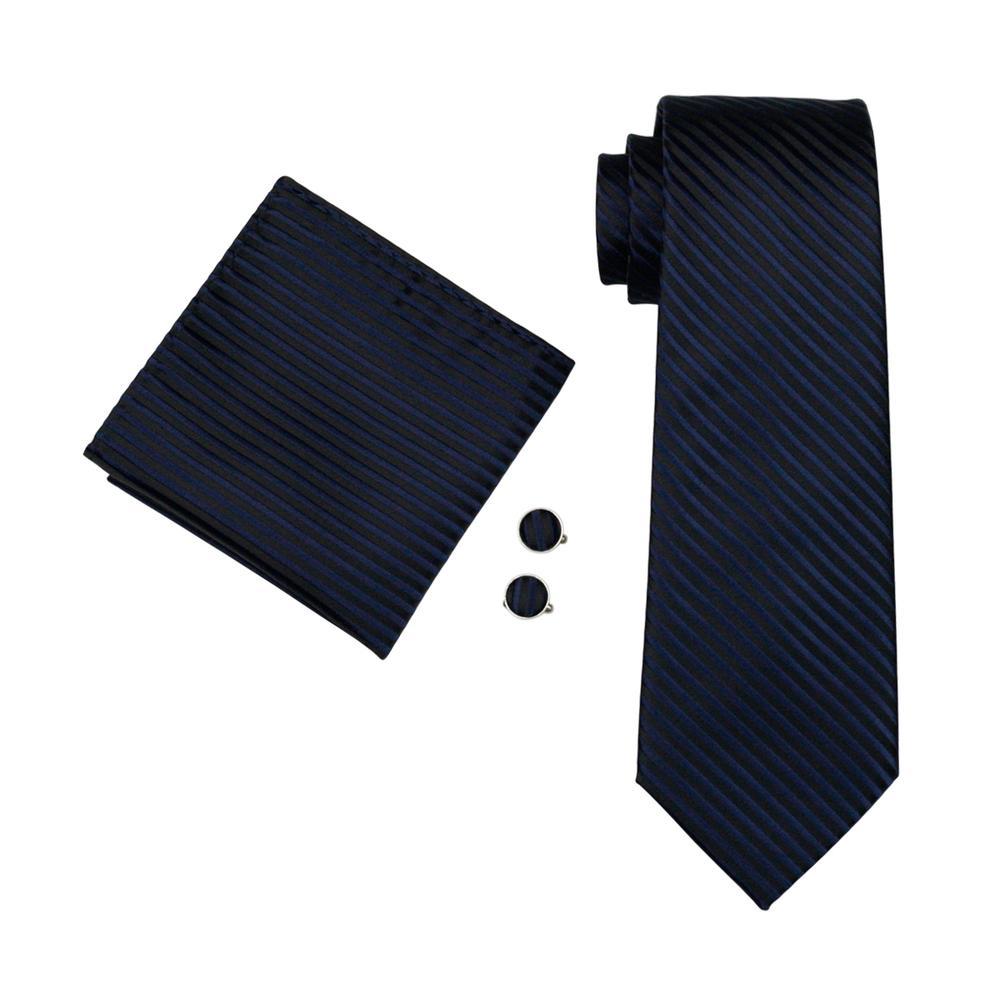 Black suit black tie with navy blue stripes  for men 