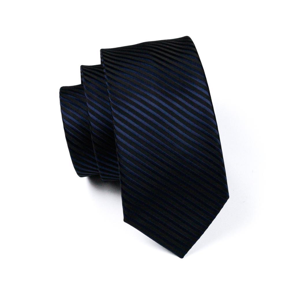 Black Blue Striped Silk Men's Tie Pocket Square Cufflinks Set - barry-wang