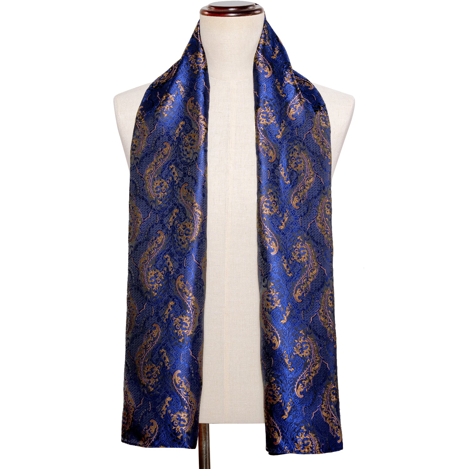 New Luxury Blue Golden Paisley Scarf with Tie Set